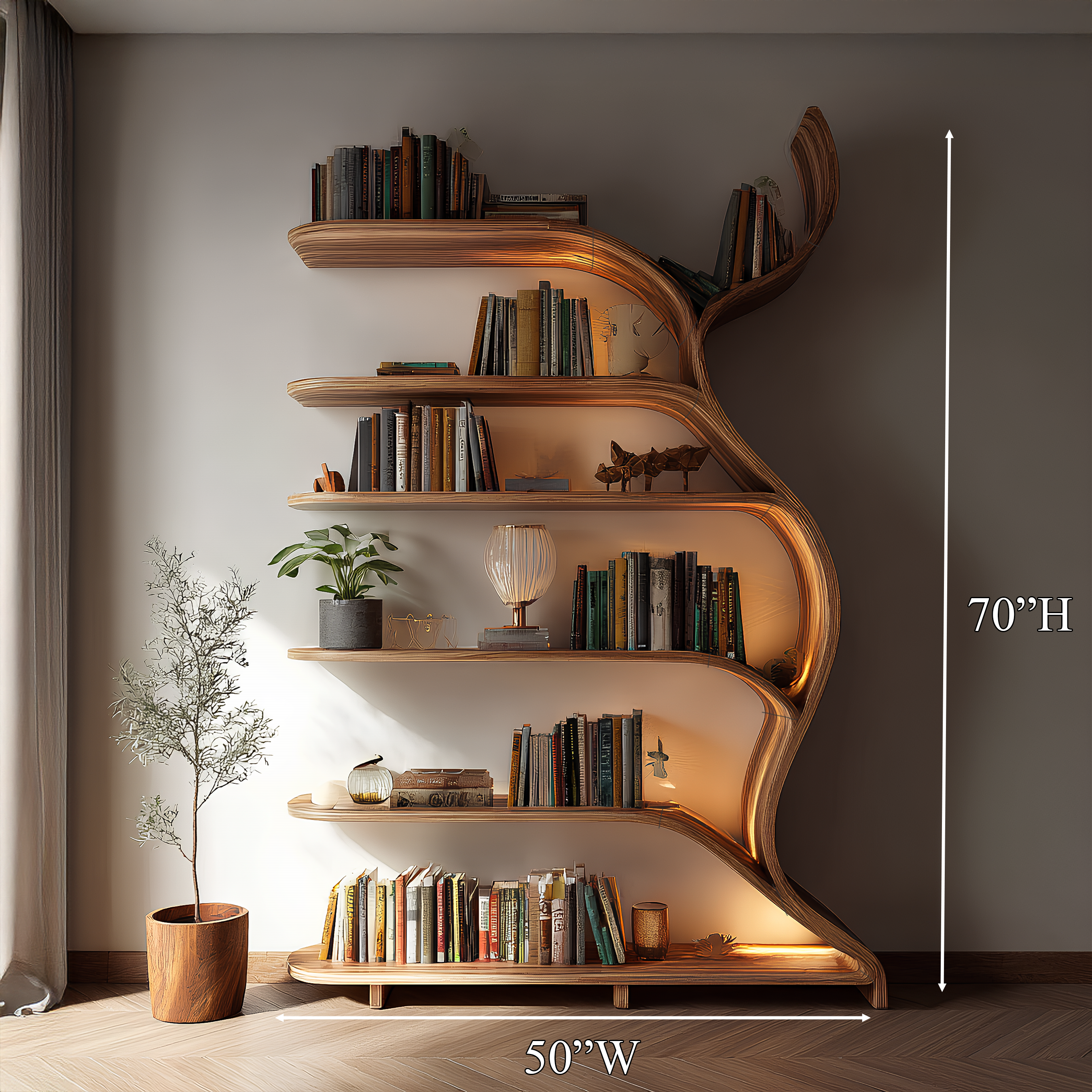 Tree Branch Bookshelf Solid Wood Farmhouse Wall Gift SINLSATB188