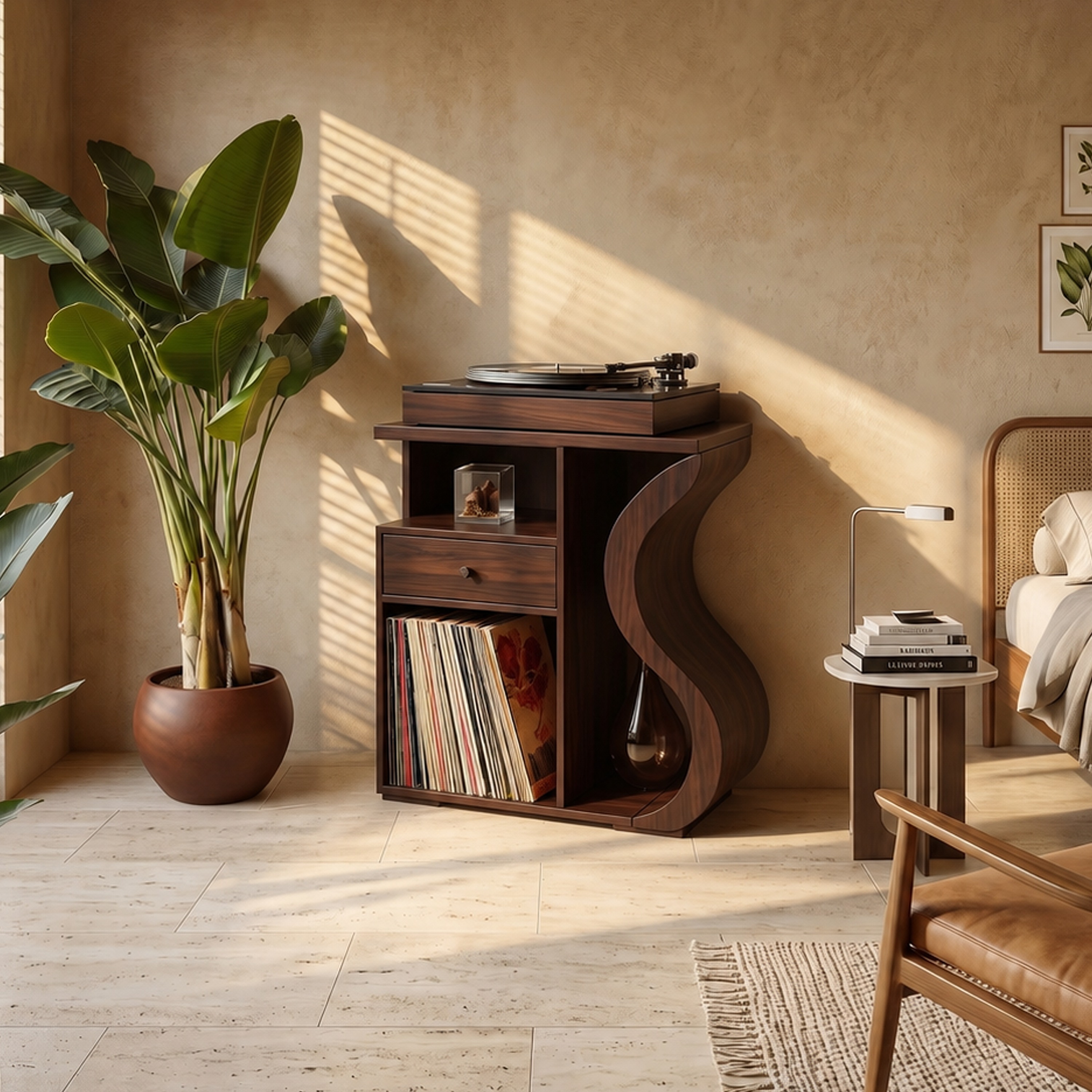 Organic Wave Vinyl Record Cabinet Boho Retreat SILDTTRRPT040