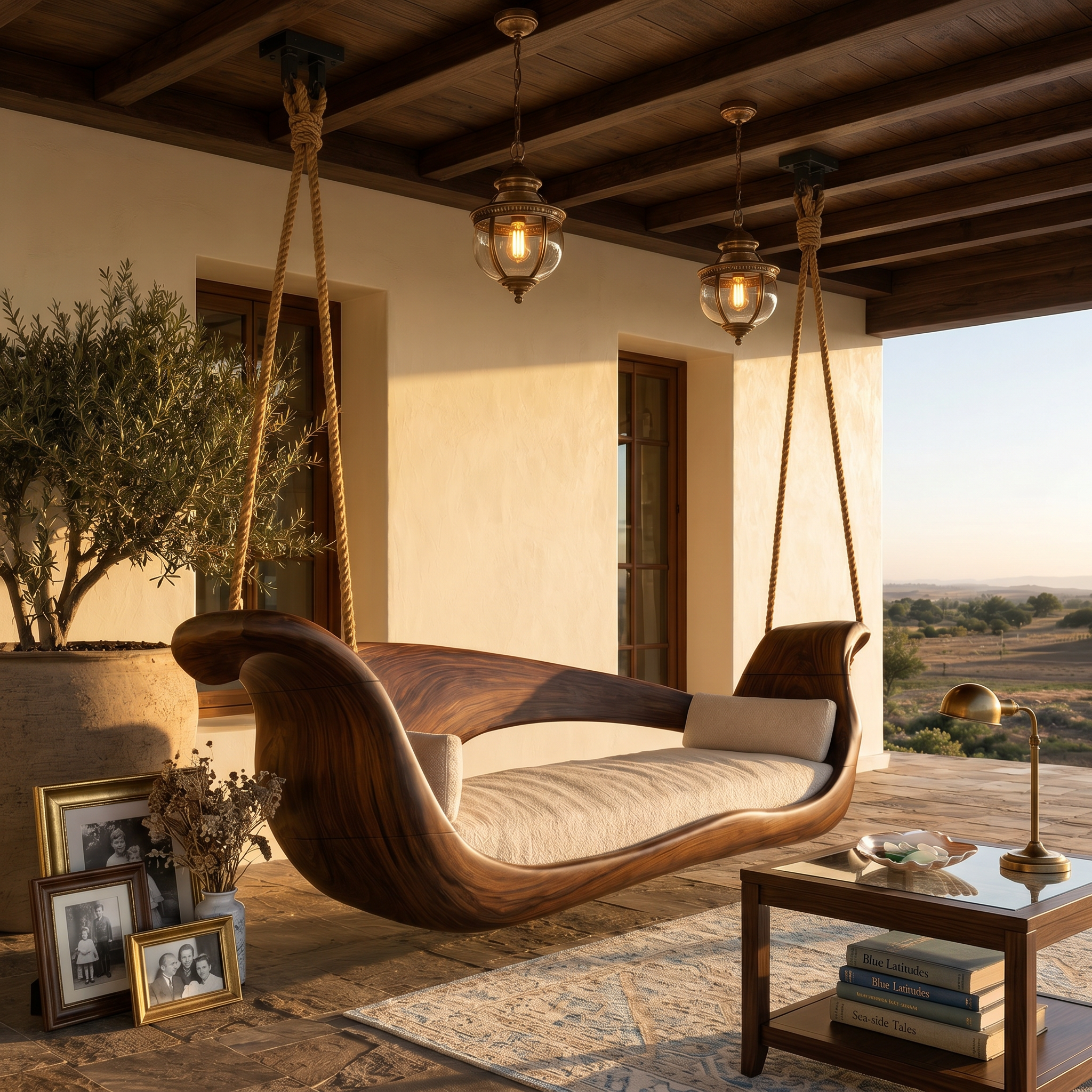Artistic Sculptural Wooden Swing Bed Coastal Living Collection SILDTTRSWI006