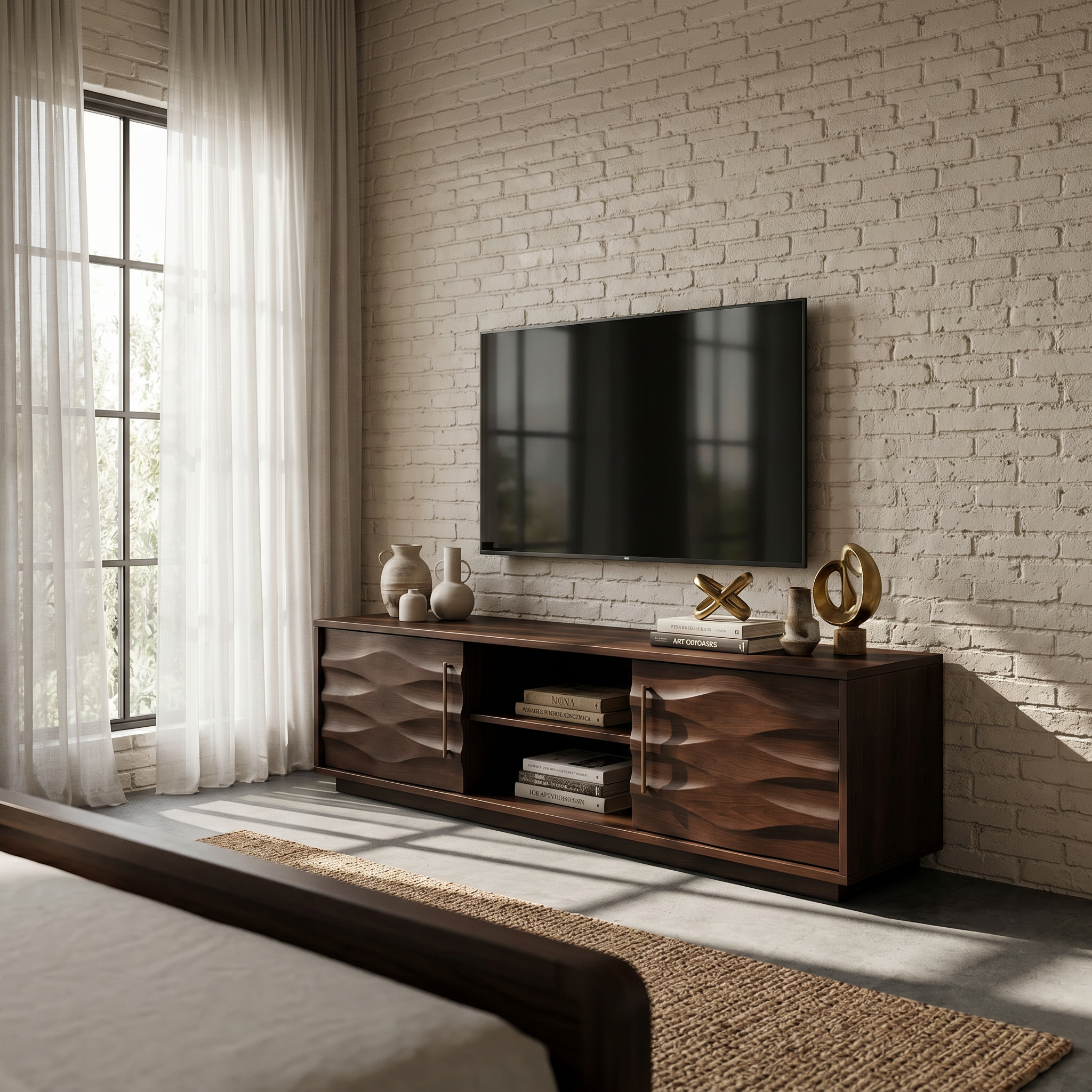 Rustic Curved Media Console For Mediterranean Interior SILDTTRTVC086
