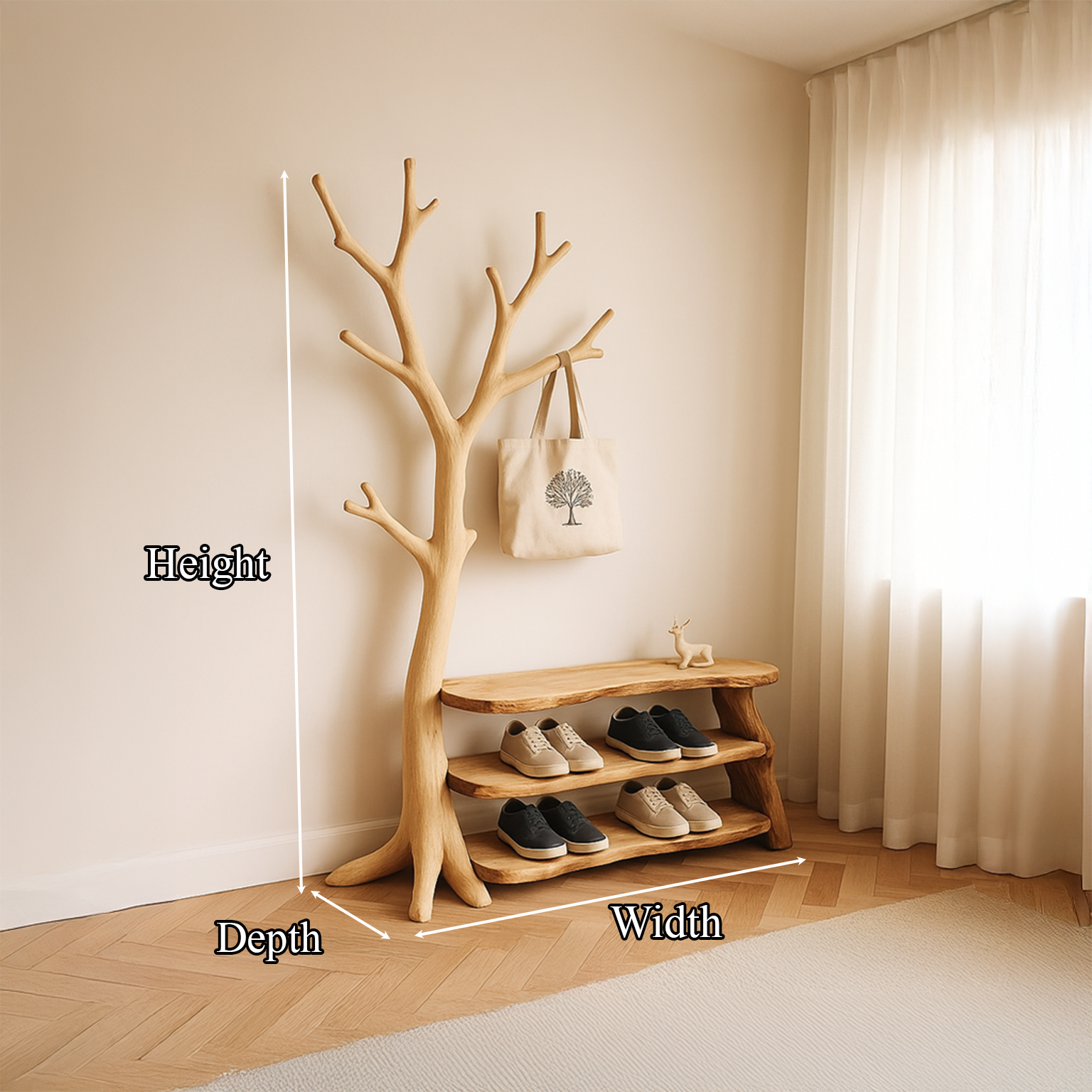 Rustic Tree Coat Rack Shoe Bench Entryway SINLSATCR014