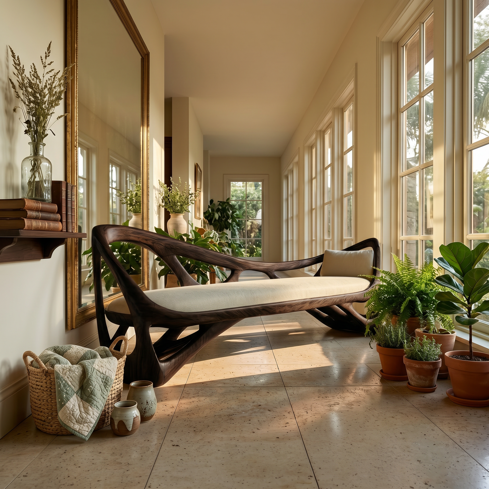 Contemporary Solid Wood Bench Family Room SILDTTRBEN075