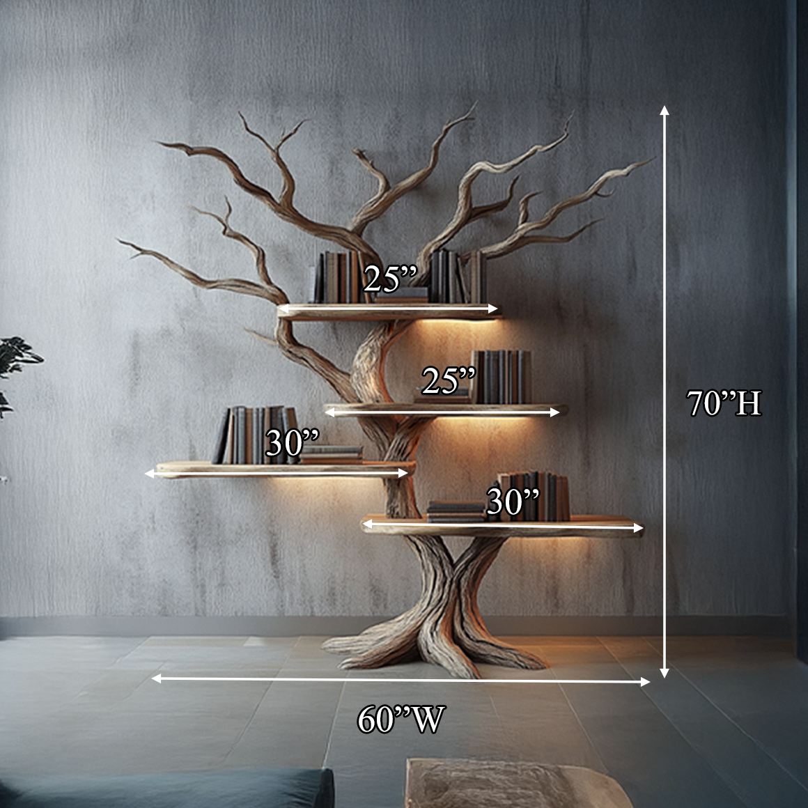 Rustic Branch Bookshelf Study Room Wall Display SINLSATB308