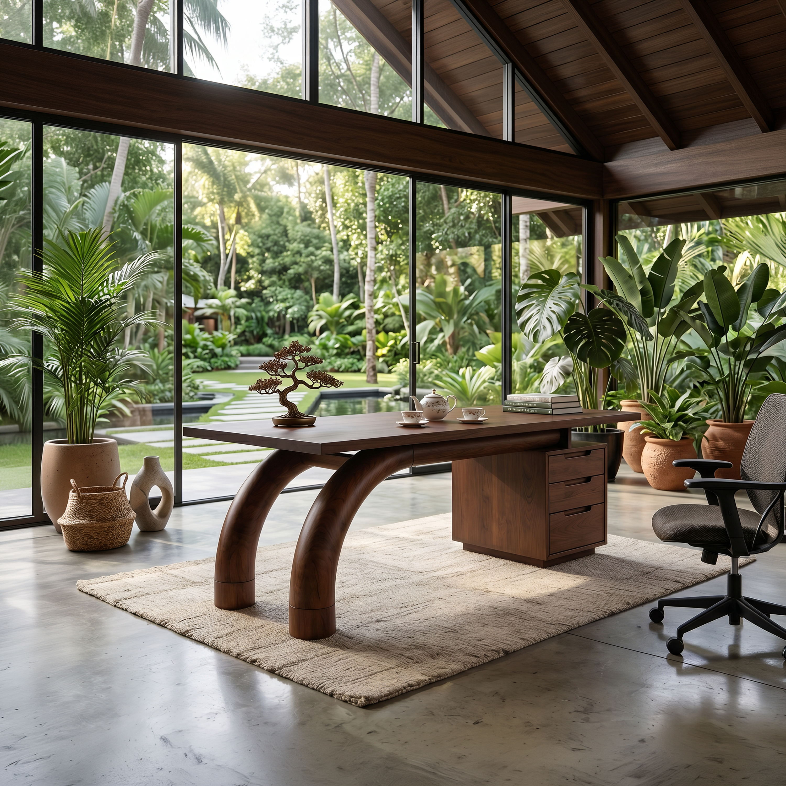Modern Curved Desk With Open Shelf For Home Office SILDTTNDE030