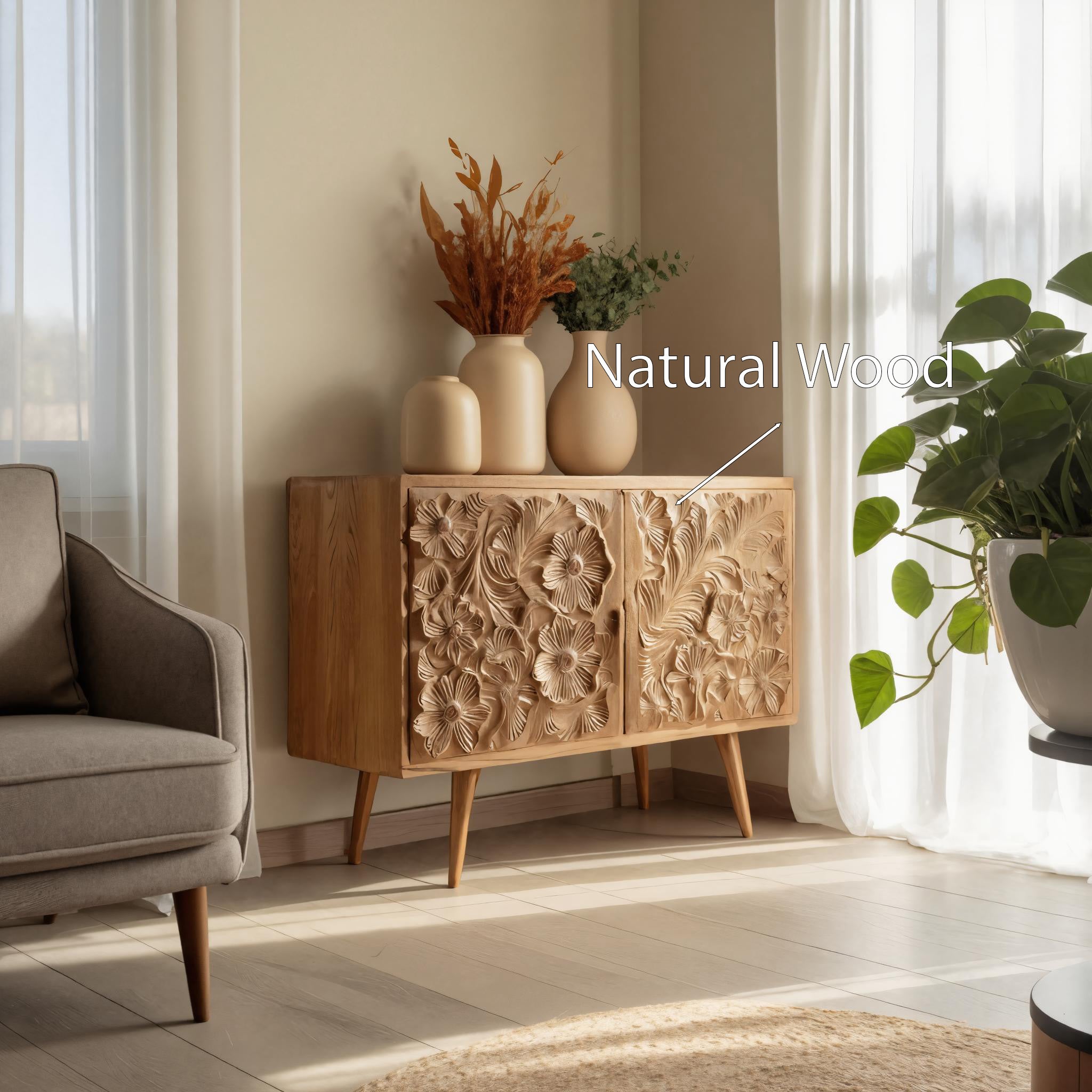 Handcrafted Floral Cabinet For Living Room Or Dining Room SITHHNSIB006