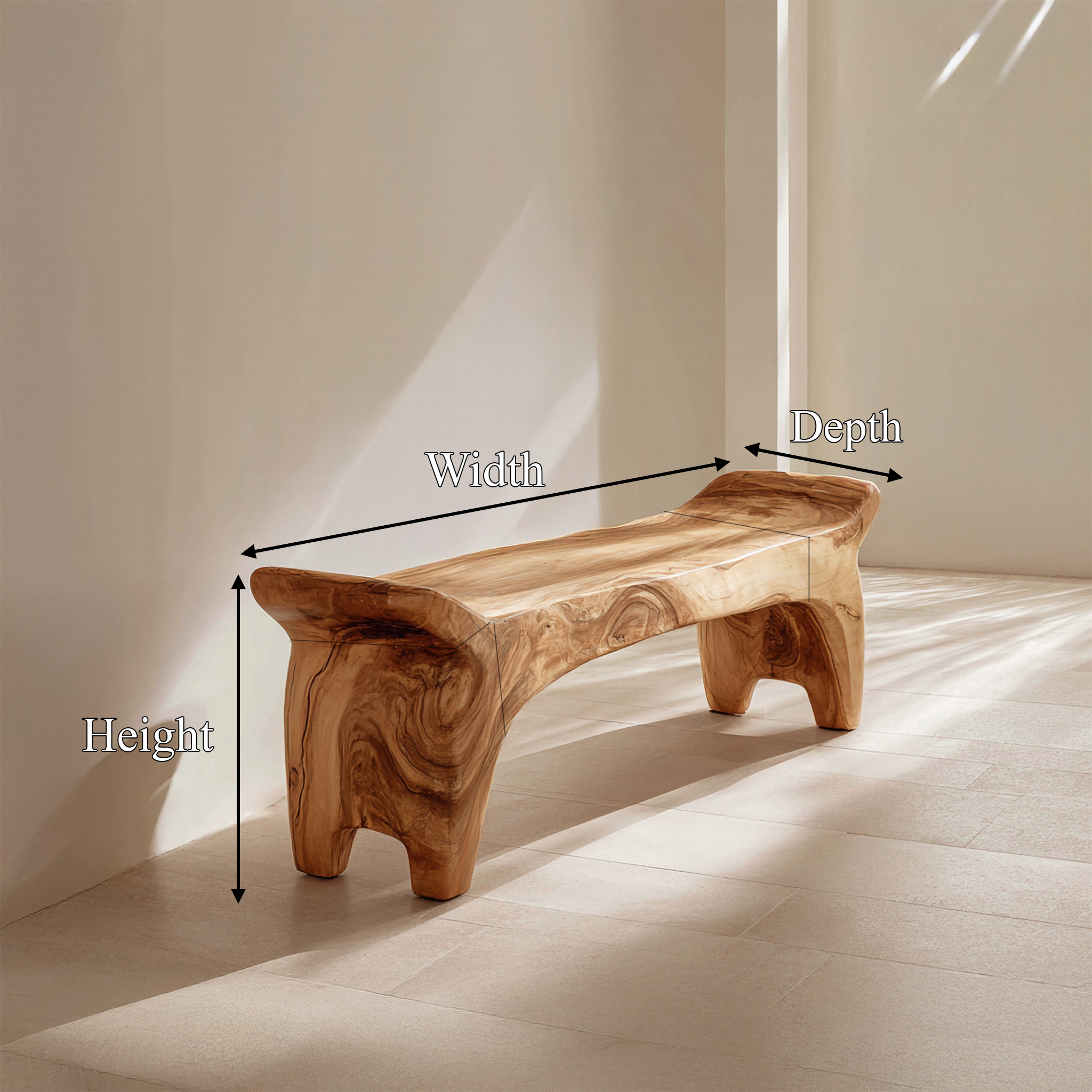 Rustic Sculptural Solid Form Bench For Entryway And Living Room SINLSARS076