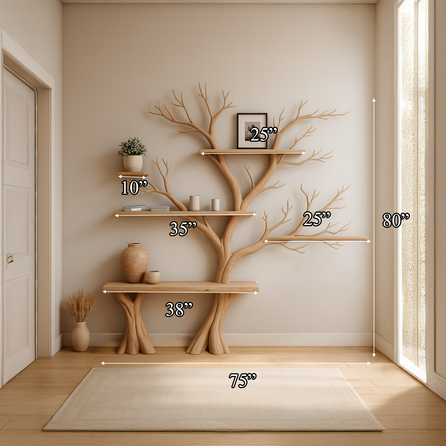 Rustic Artistic Tree Wall Bookcase Bedroom SINLSATB265