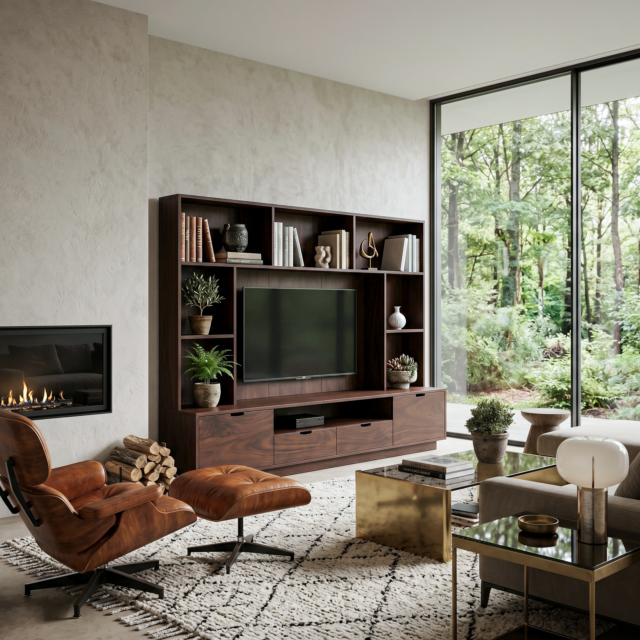 Modern TV Wall Unit With LED Shelves For Living Room SITHTTTVC013