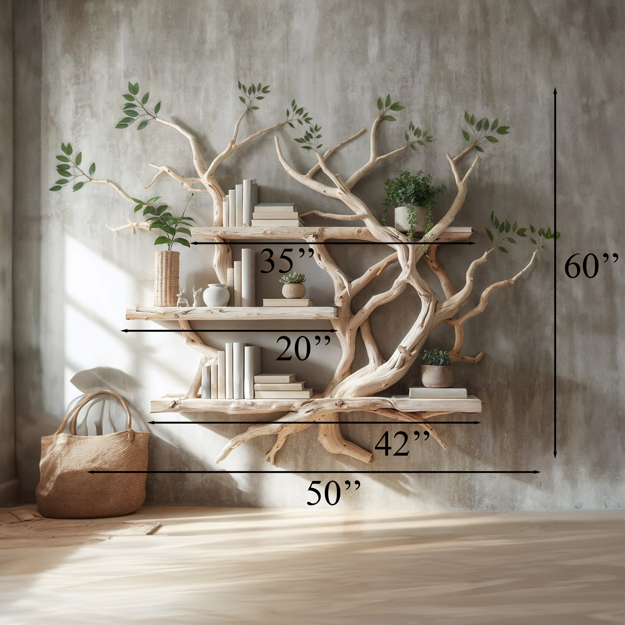 Solid Wood Tree Bookcase Wall Mount Bookshelf SINLTB082