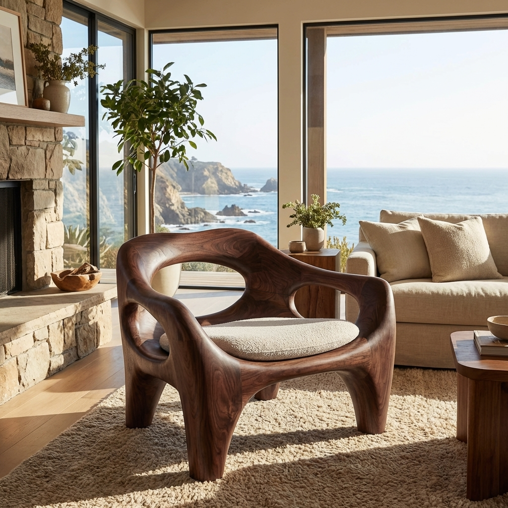 Modern Sculptural Natural Wood Accent Chair For Living Space RTTHTTACC022