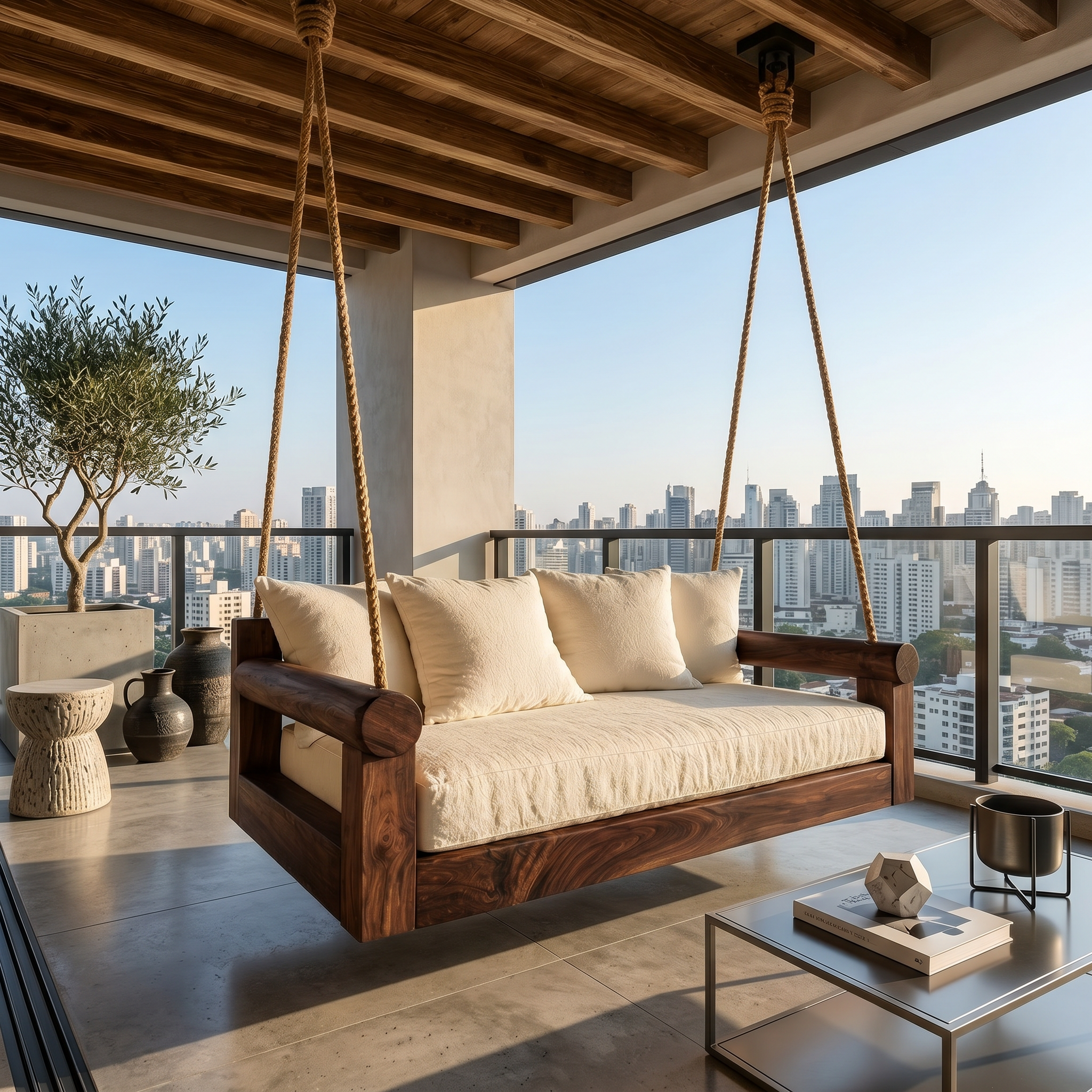Contemporary Hanging Sofa Swing City View Luxury Apartment SILDTTRSWI007