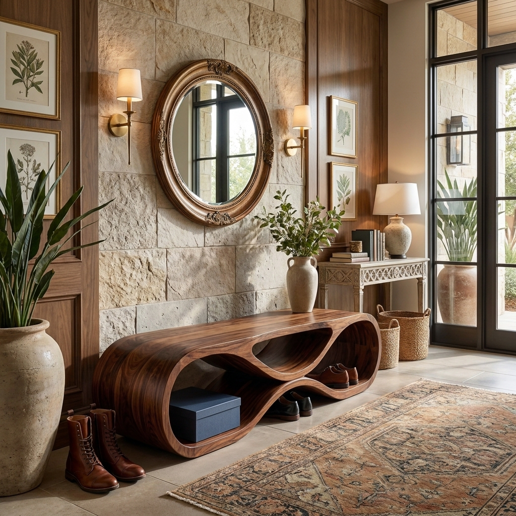 Wooden Bench Organic Sculptural Design For Home RTTHTTCHR092