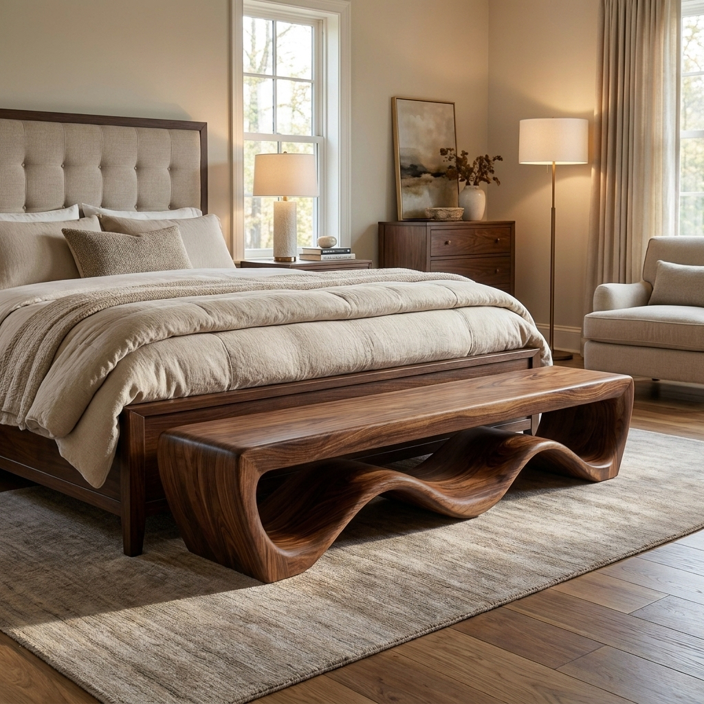 Modern Wooden Bench With Flowing Base For Hallway RTTHTTCHR100
