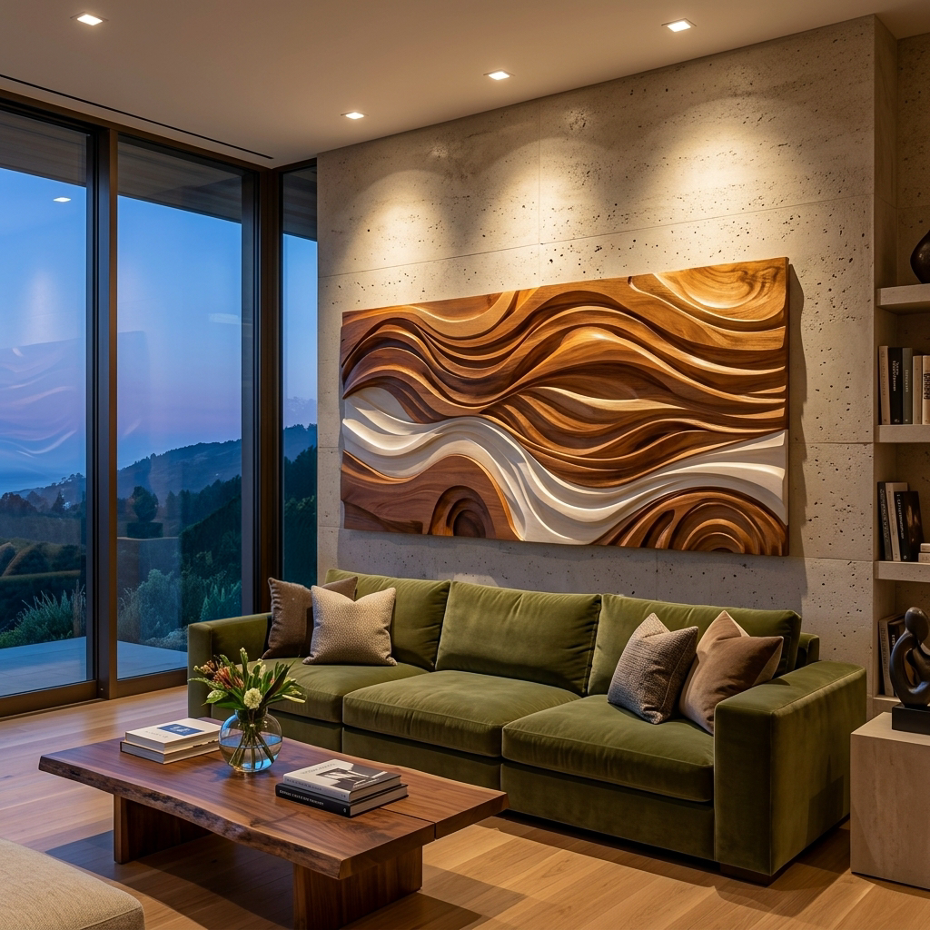 Modern Natural Wood Wall Art Wave Design For Living Room RTTHTTWA122