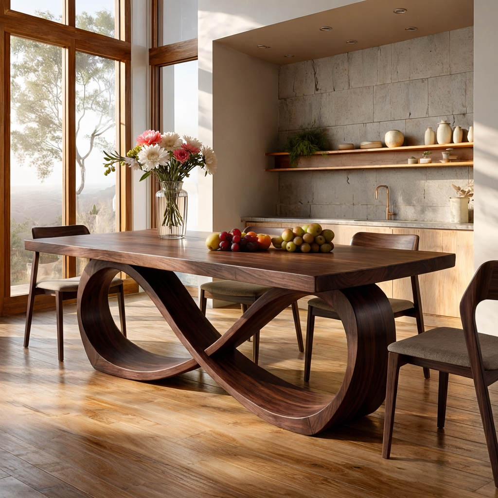 Modern Wooden Dining Table With Sculptural Base For Dining Room RTTHTTDN040