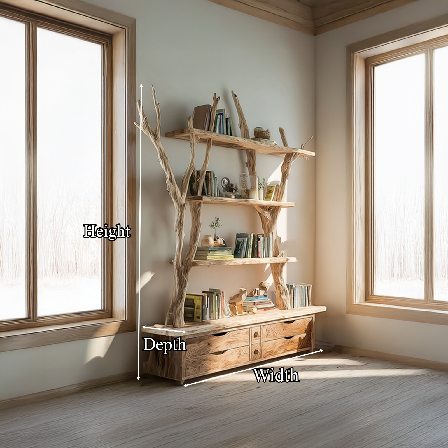 Rustic Tree Bookshelf Storage Living SINLSATB213