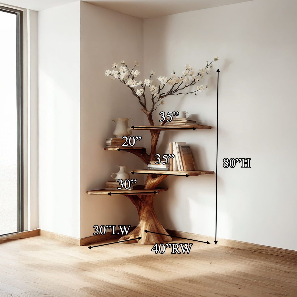 Midcentury Tree Bookshelf Corner Study Room SINLSATB271