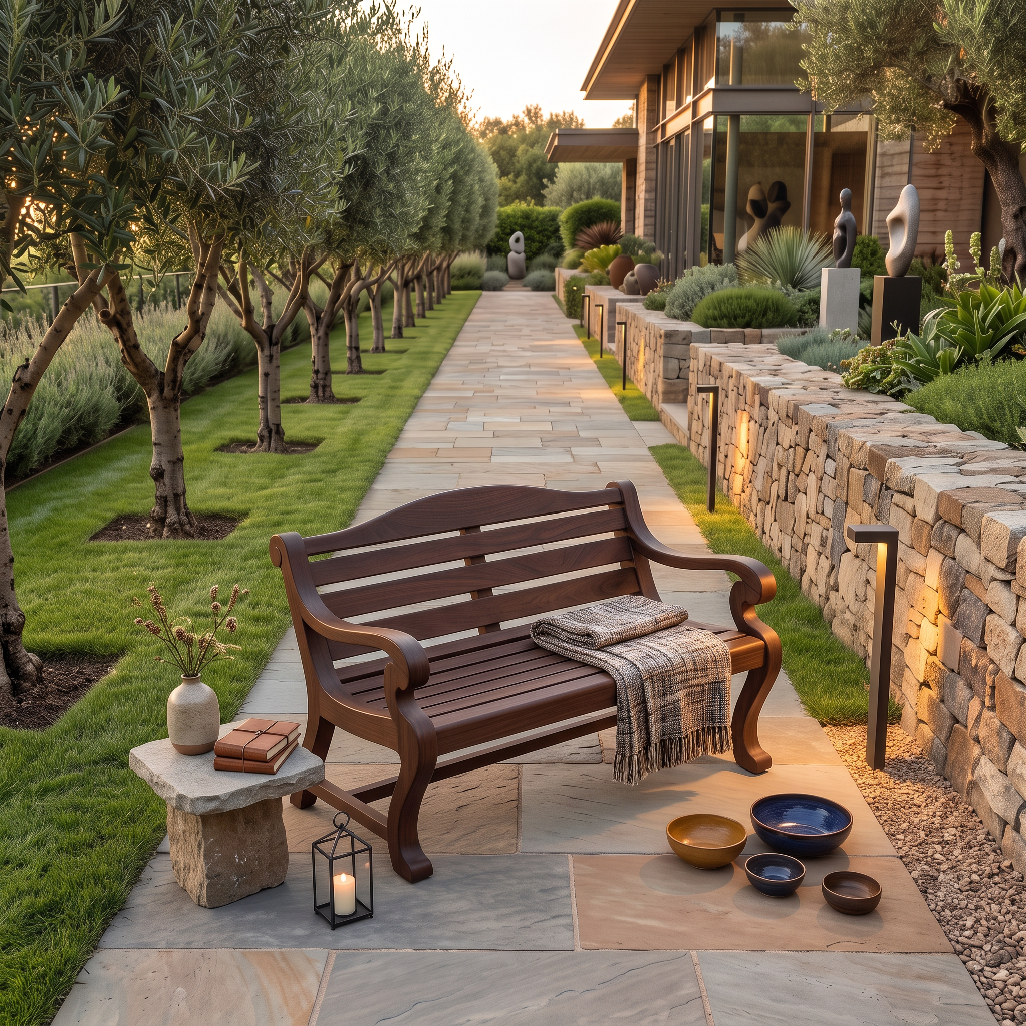 Classic Curved Wood Garden Bench With Sculpted Arms For Patio Or Entryway SITHTTCHR032