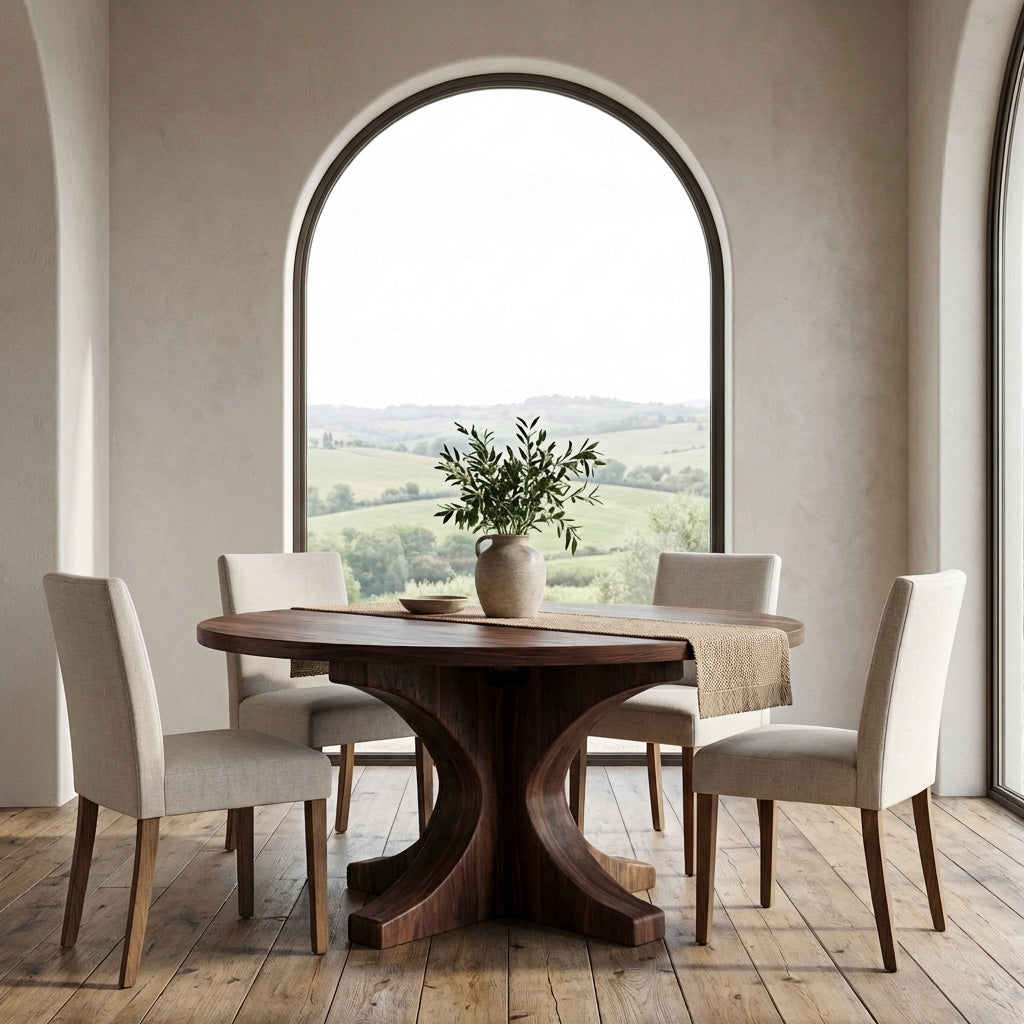 Modern Round Wooden Dining Table With Flared Base For Kitchen RTTHHNDN042