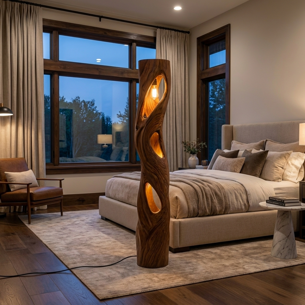 Rustic Sculptural Wooden Floor Lamp For Home Decor RTTHTTLAM050