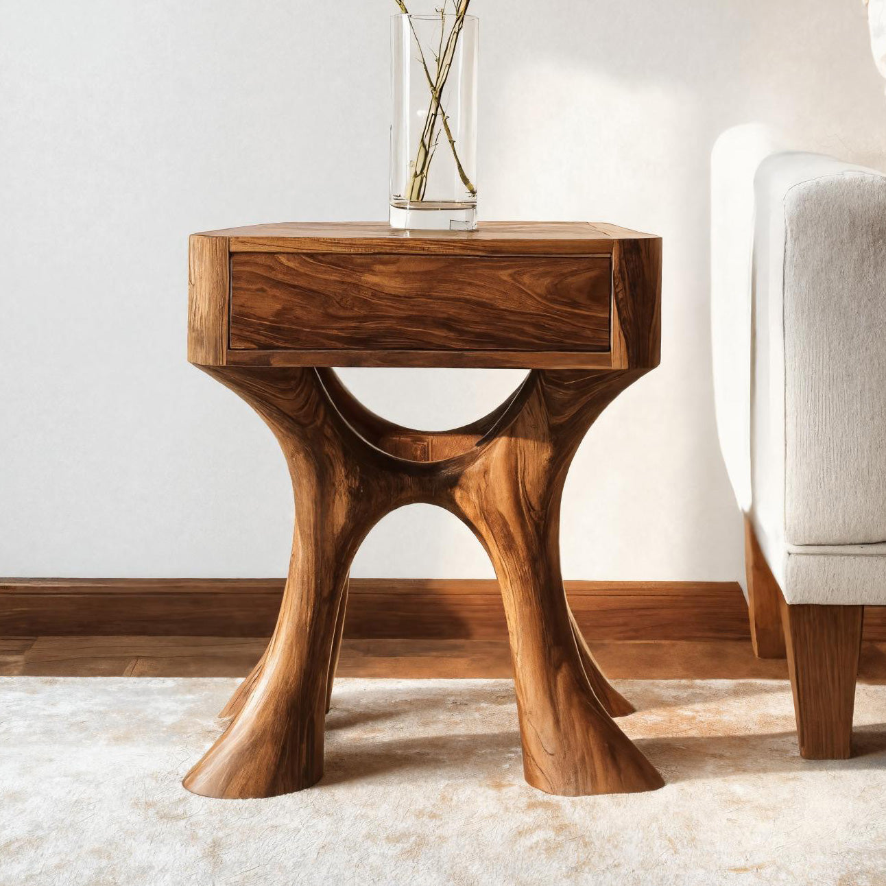 Unique Sculptural Side Table With Drawer For Living Room RTTHHNSTA001