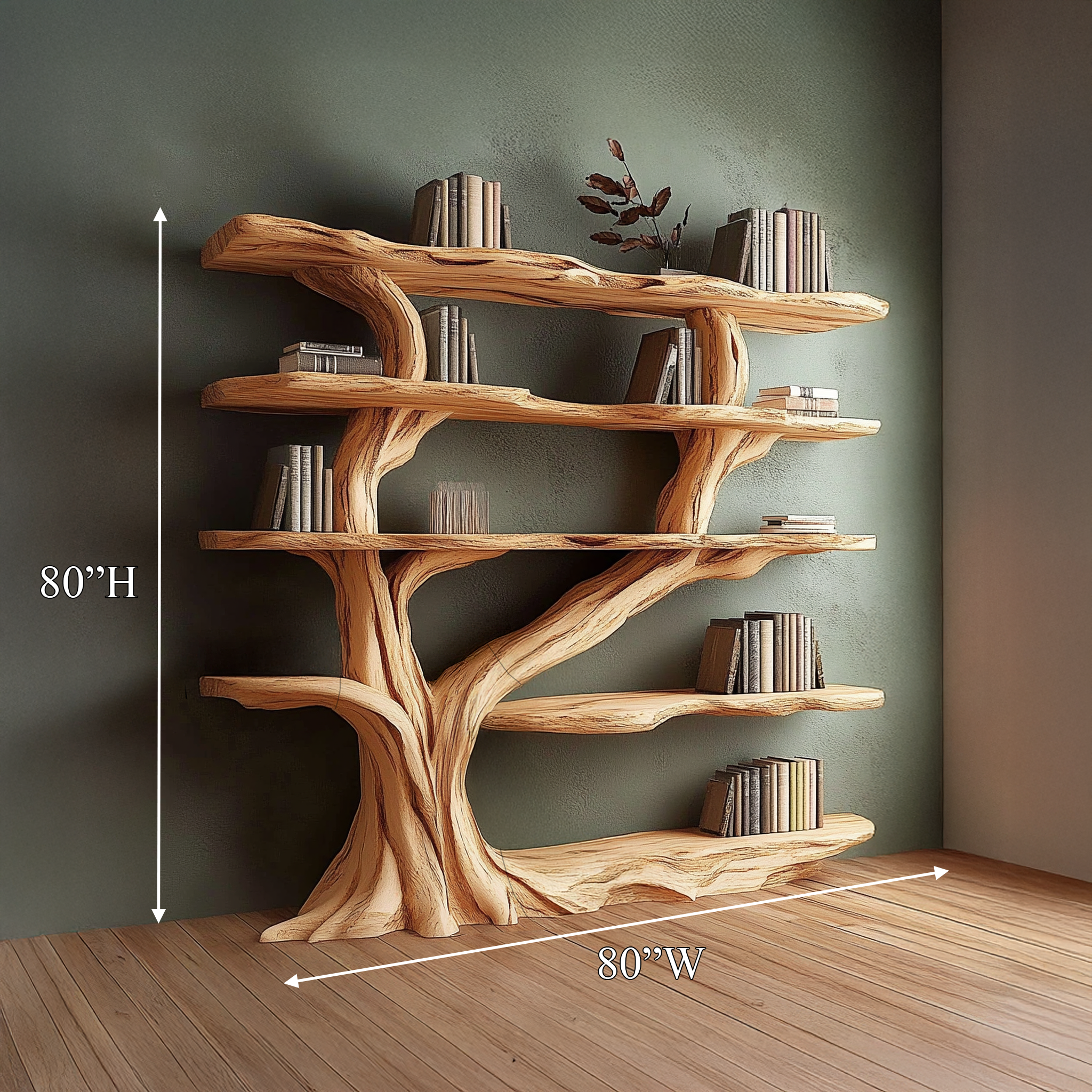 Rustic Organic Tree Bookshelf Living Room Interior Sculptural Storage SINLSATB661