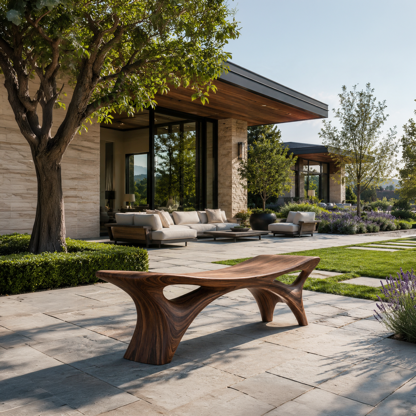 Contemporary Sculptural Outdoor Bench For Garden Or Terrace Lounge RTTHTTGDB005