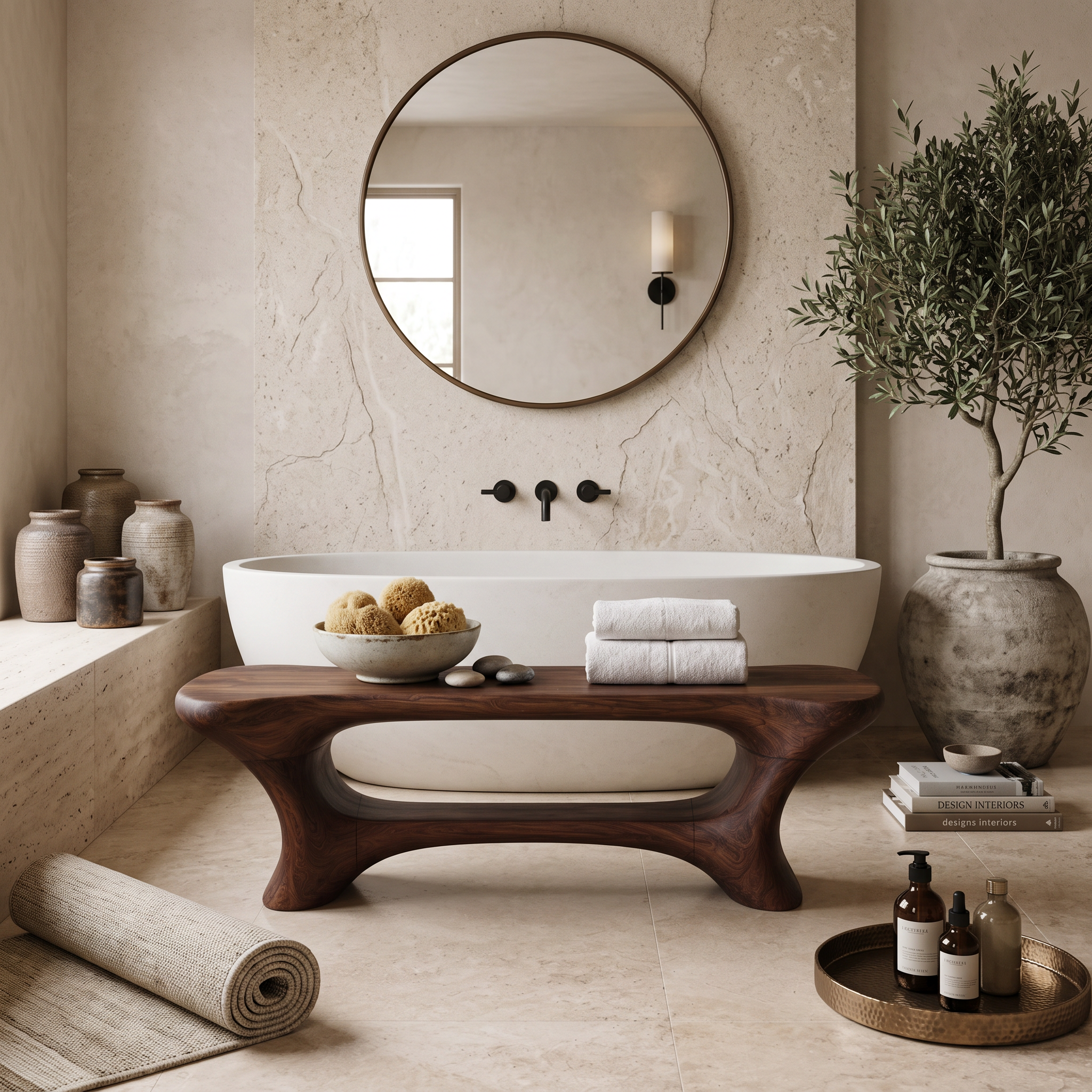 Modern Organic Bathroom Seat With Center Shelf For Bathroom SITHTTSB021