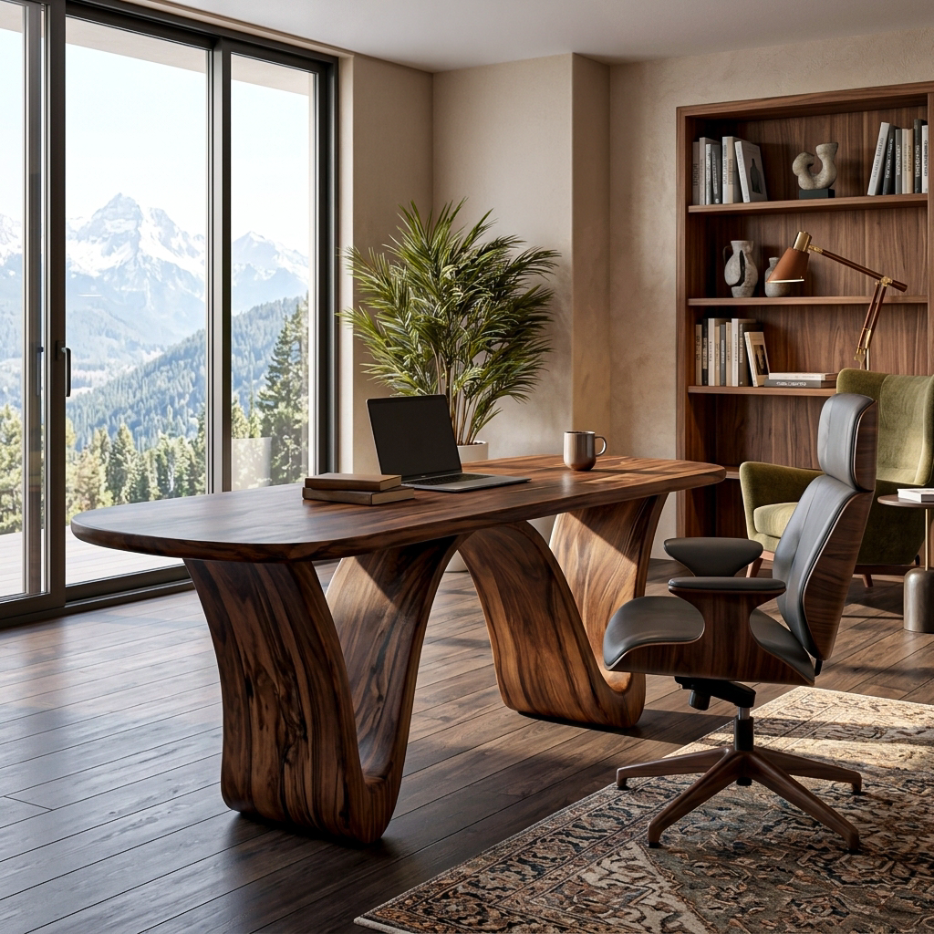Modern Wooden Desk With Curved Base For Home Office RTTHTTDE074