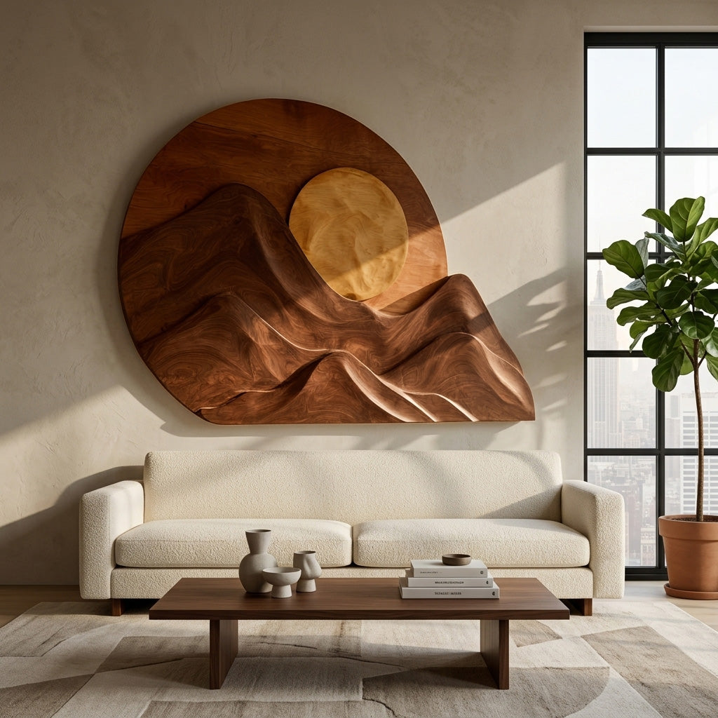 Handcrafted Mountain Sun Wood Wall Art For Living Room RTTHHNWA202