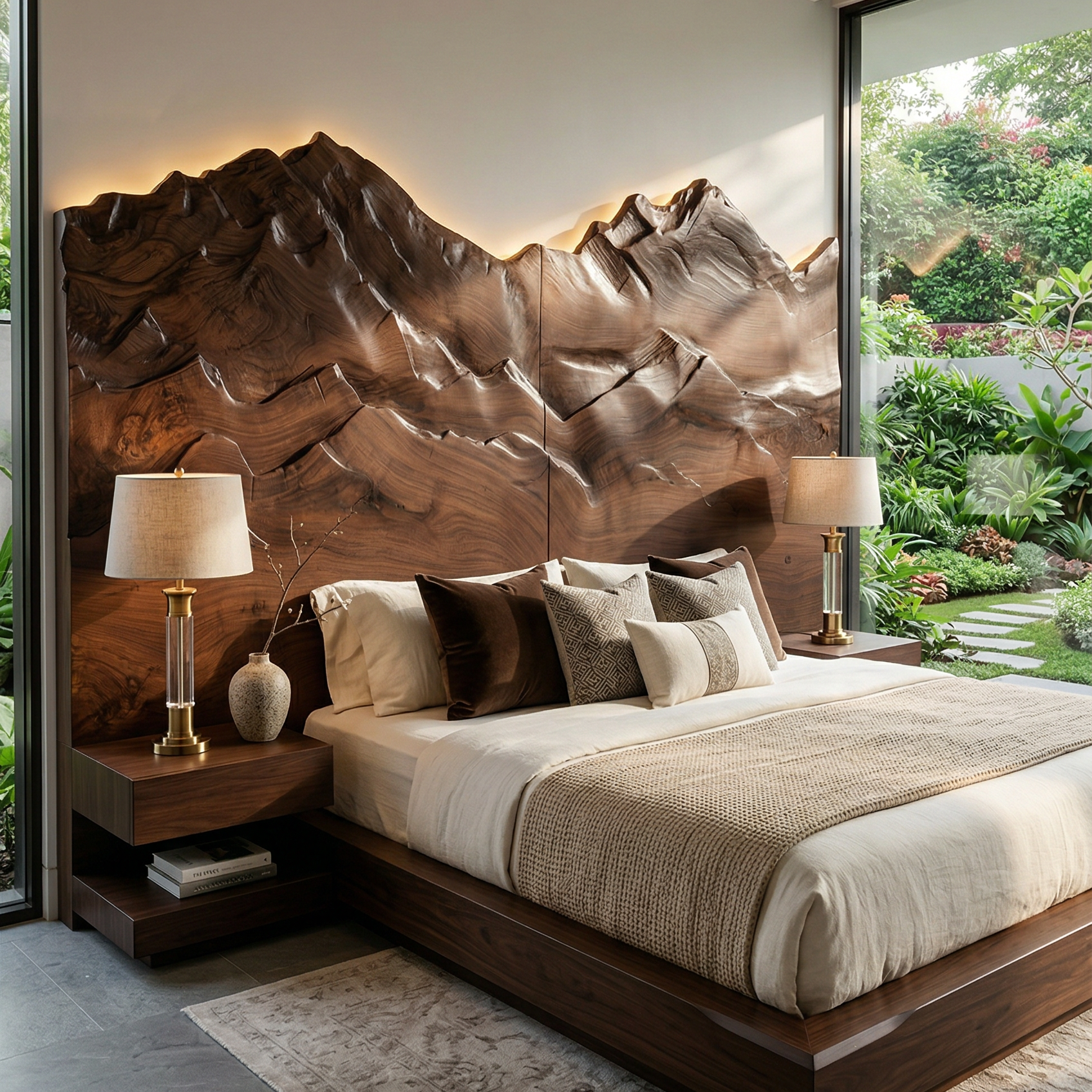 Mountain Relief Wood Headboard For Luxury Inspired Bedroom Design SILDTTRHB005