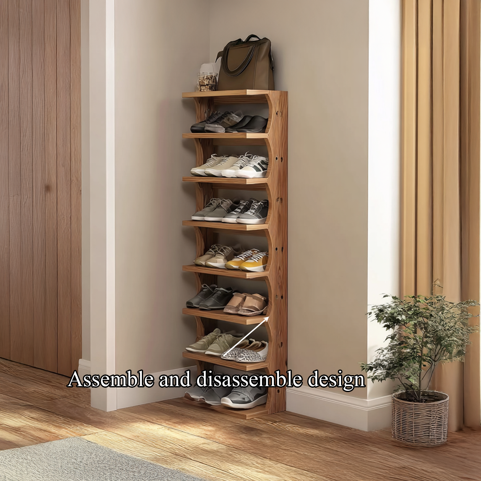 Rustic Shoe Rack Solid Wood Handmade Decor Home Gitf SINLSASB027