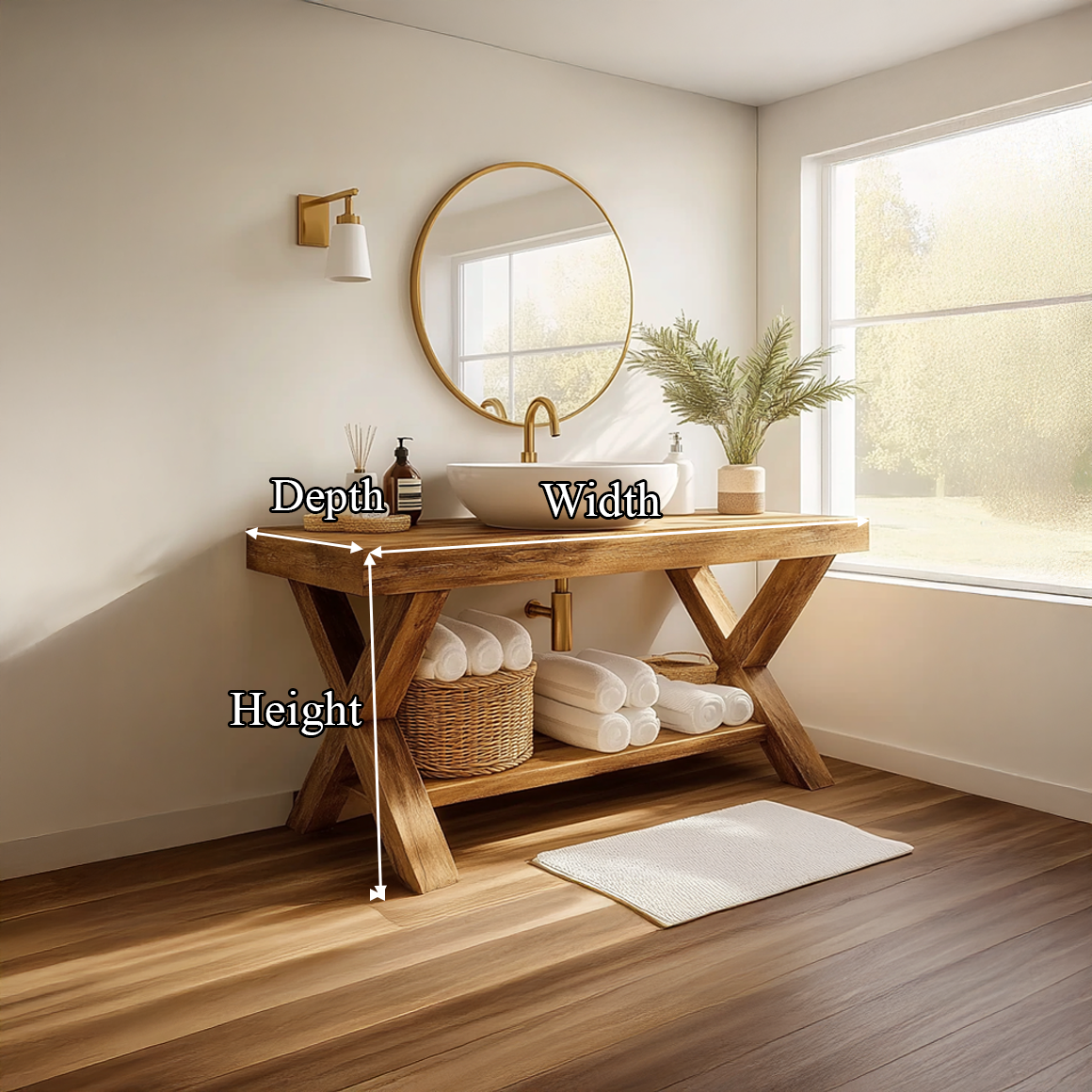 Mid Century Bathroom Vanity Table Solid Wood Modern Bathroom Decor SINLSABRV196