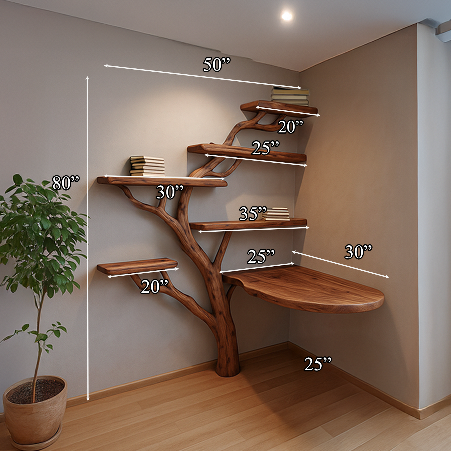 Rustic Tree Desk Shelf Corner Office SINLSATB206