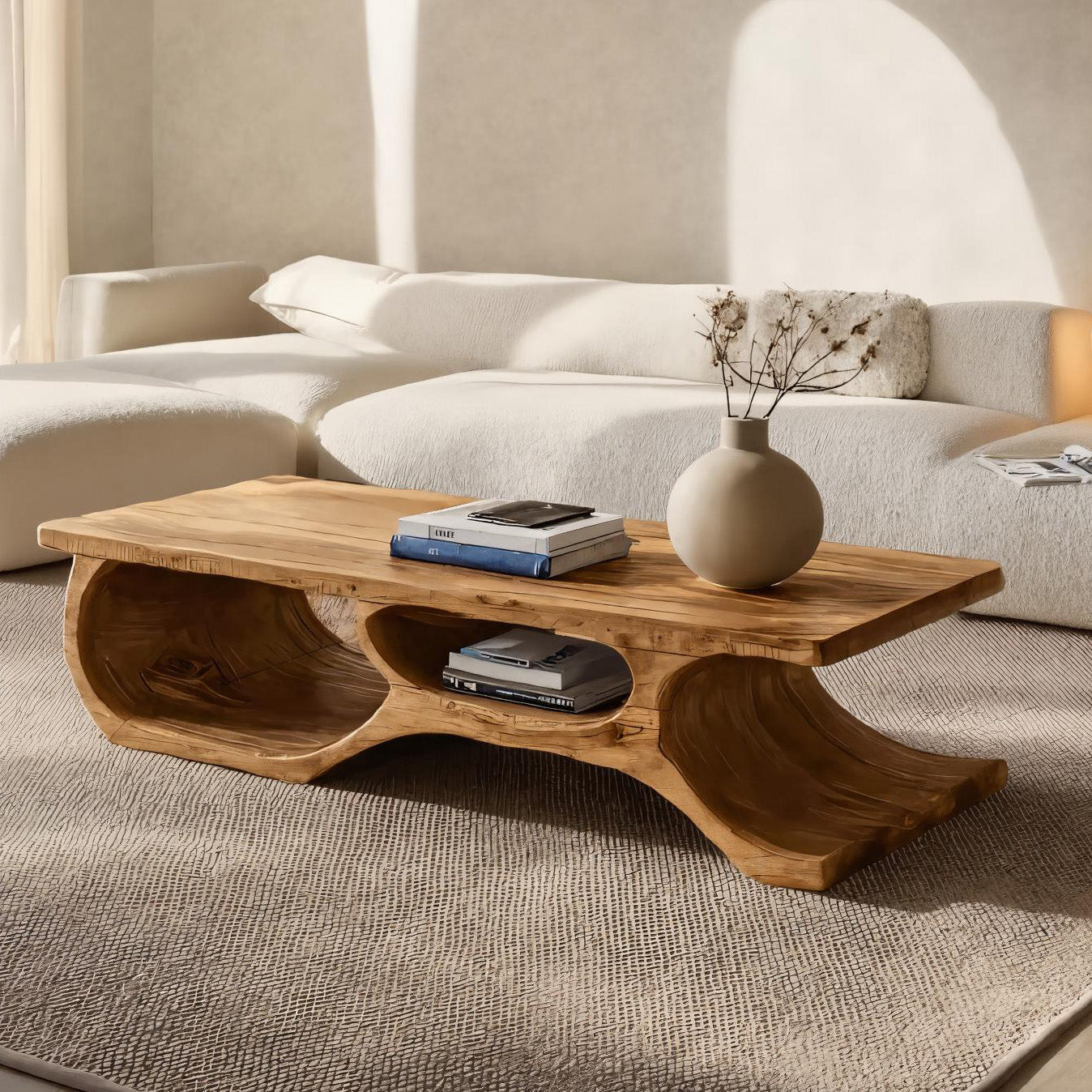 Organic Coffee Table Open Shelf Design For Living Room RTTHHNCF054