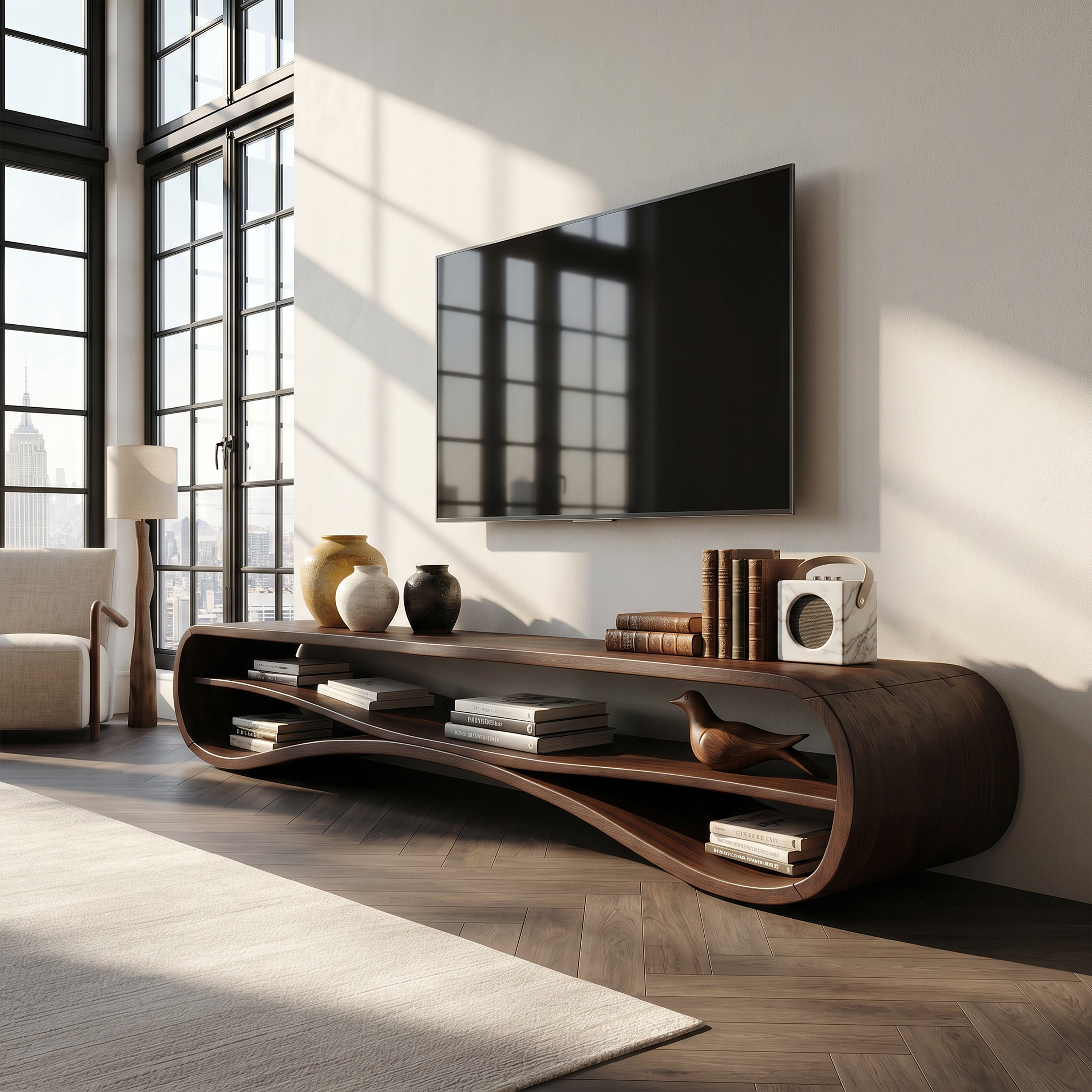 Modern Curved TV Stand For Coastal Living Room SILDTTRTVC068