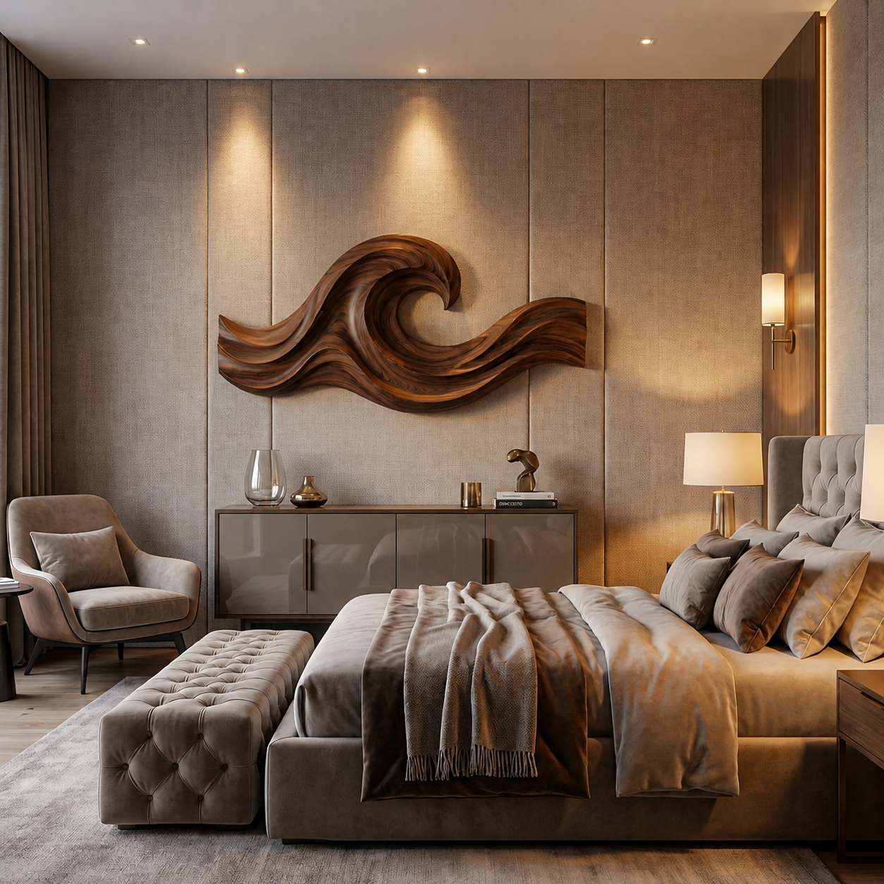 Wave Inspired Wood Wall Art For Luxury Living Room Space RTTHTTWA139