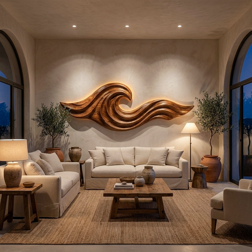 Wooden Ocean Wave Wall Art For Cozy Living Room Decor RTTHTTWA140