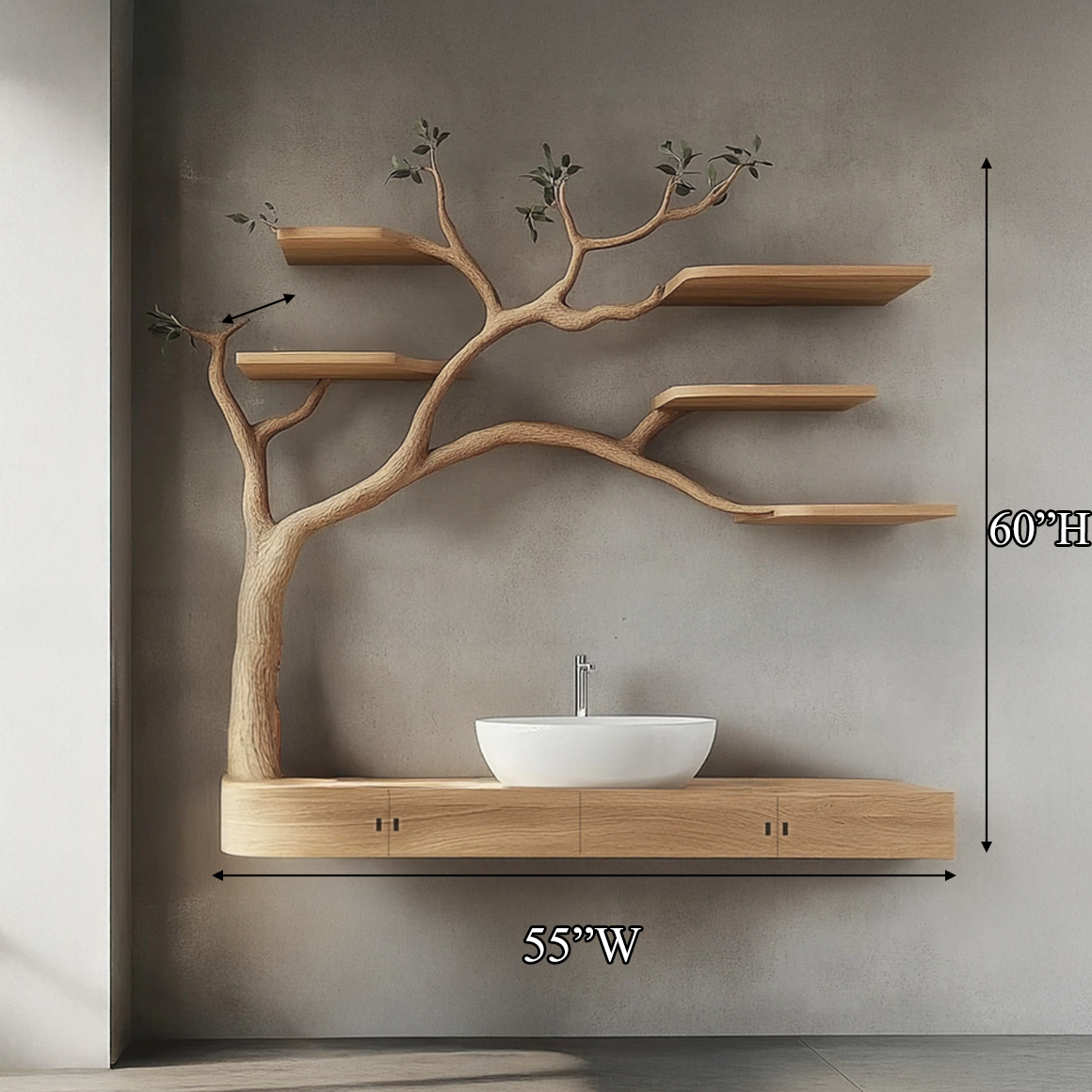 Rustic Organic Floating Tree Vanity Bathroom Or Spa Room SINLSATBB020