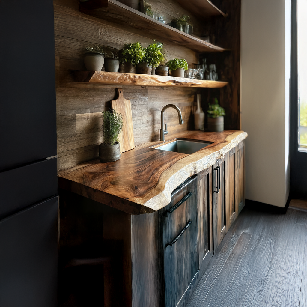 Rustic Live Edge Kitchen Counter Kitchen Or Cooking Space SINLSAKI007