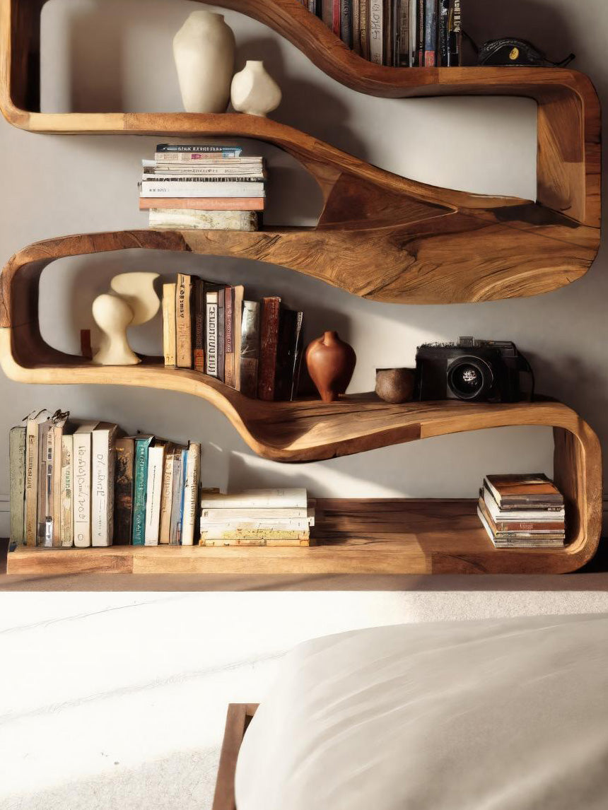 Modern Curved Bookshelf With Flowing Design For Bedroom SITHHNBS033