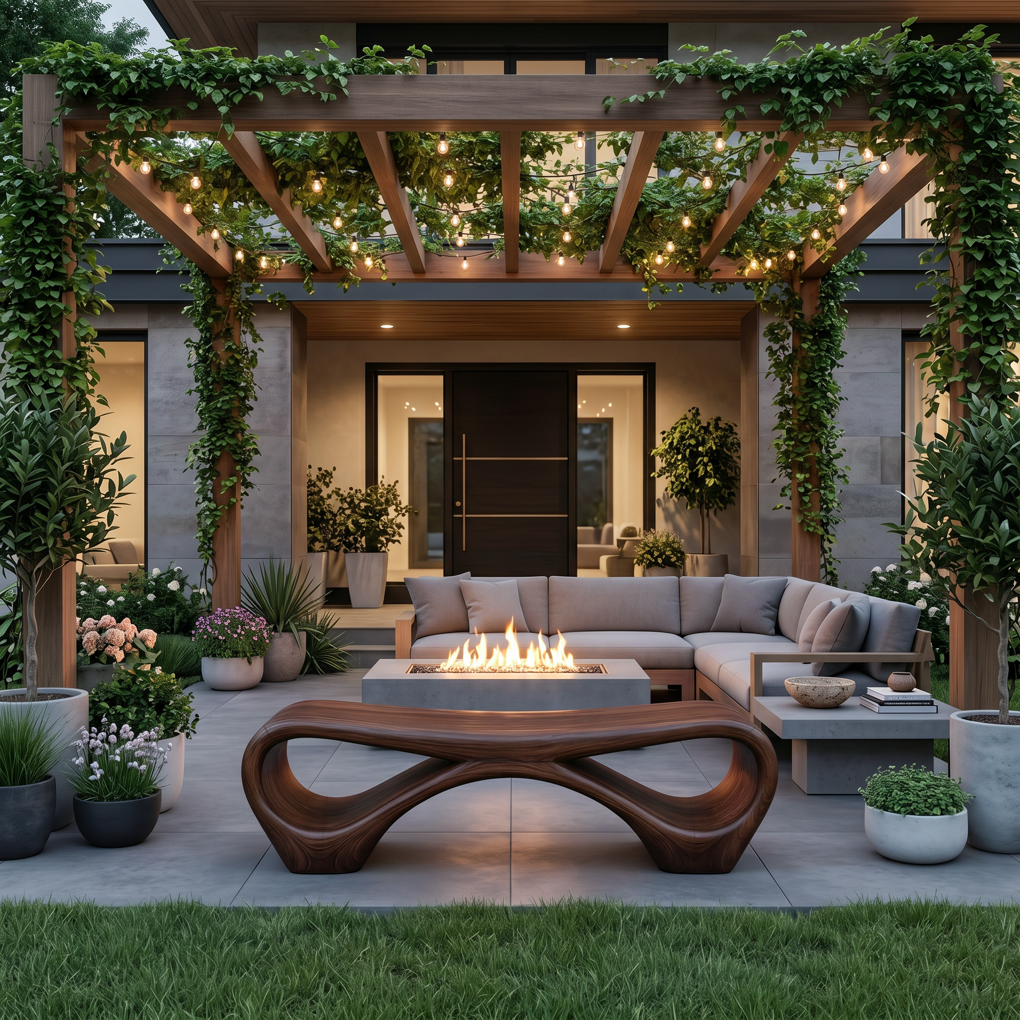 Modern Sculptural Outdoor Bench With Curved Design For Garden SITHTTGDB006