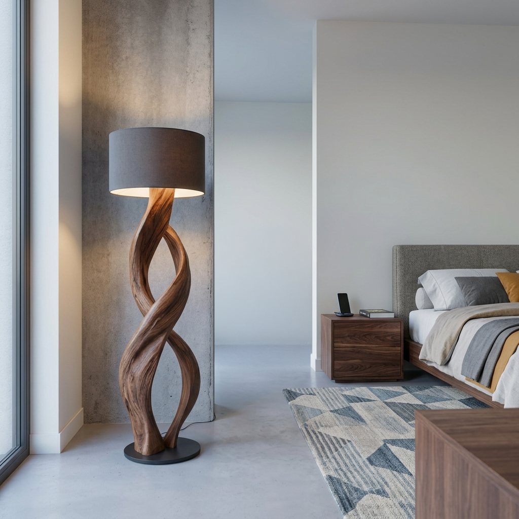 Artistic Twisted Wooden Floor Lamp For Contemporary Living Room SITHTTLAM017