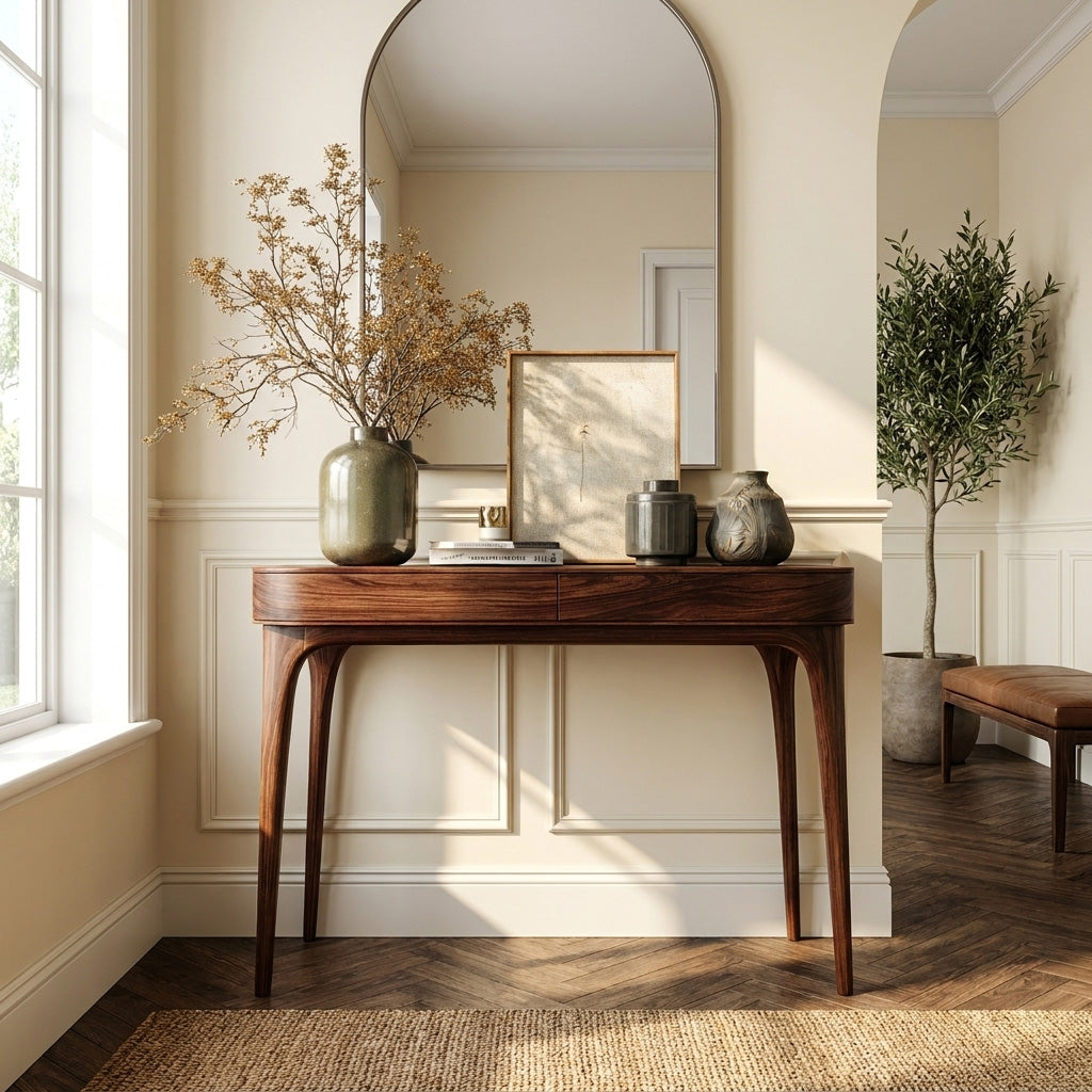 Minimalist Sculptural Wood Console Table For Modern Entryway RTTHHNCS025