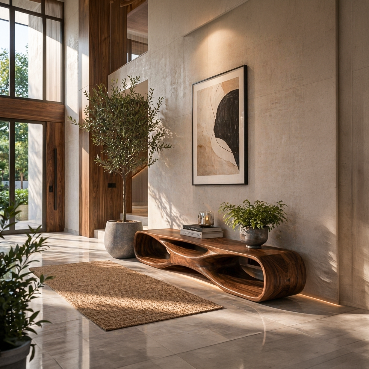 Artistic Wooden Bench With Organic Shape For Hallway RTTHTTCHR094