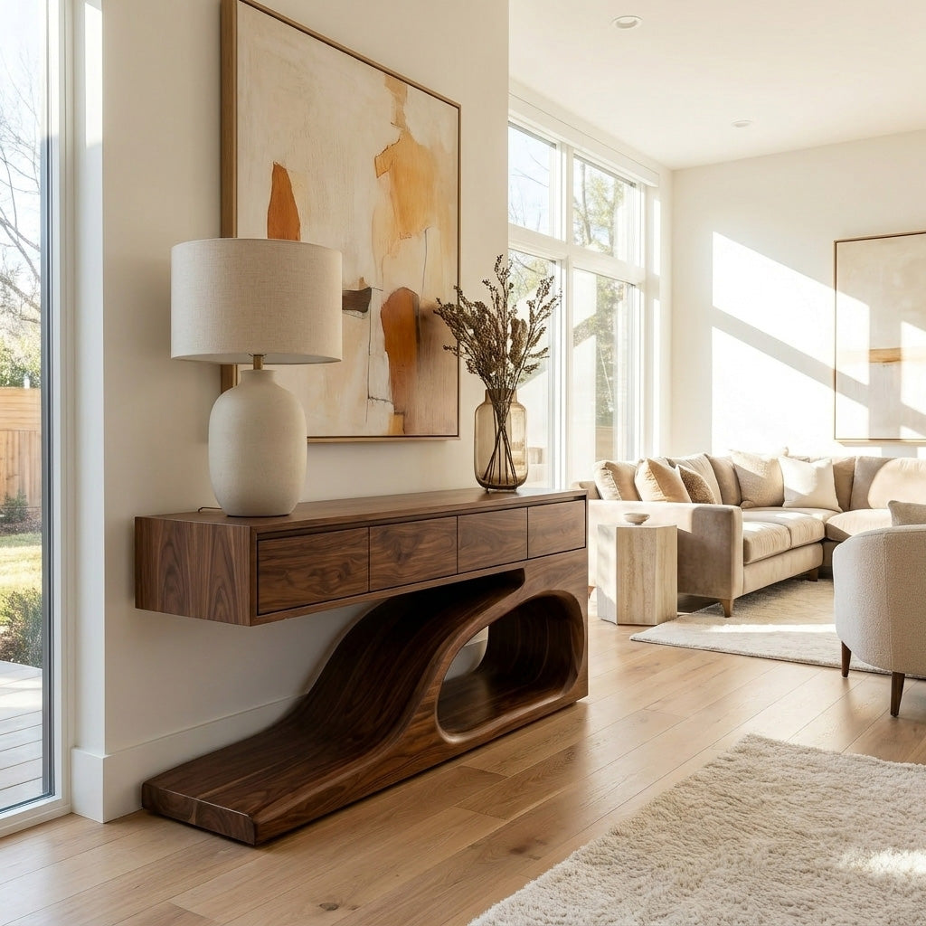 Contemporary Wooden Console Table With Unique Base For Living RTTHHNCS036