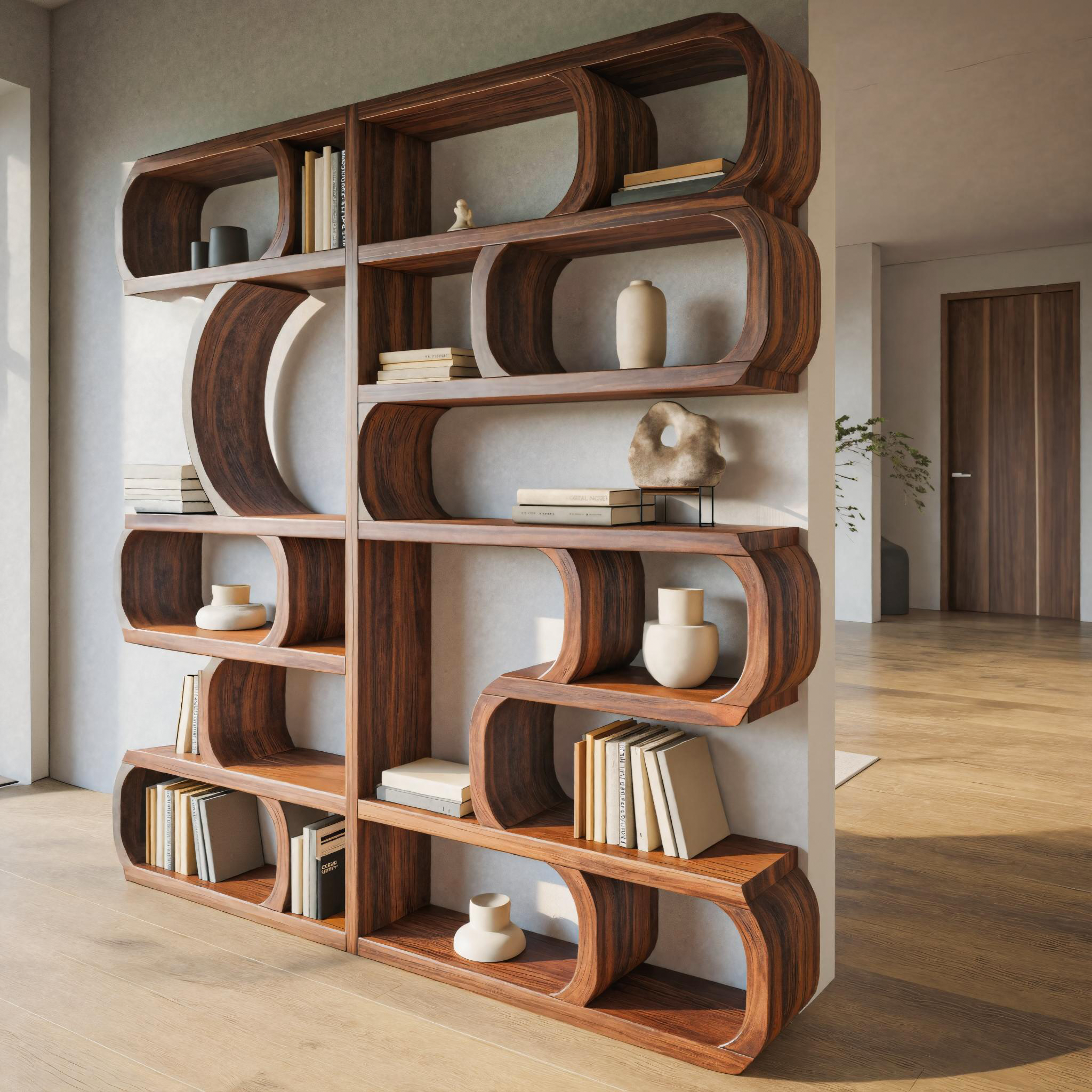 Modern Sculptural Bookshelf With Symmetrical Curves For Living Room Or Office SITHTTBS023