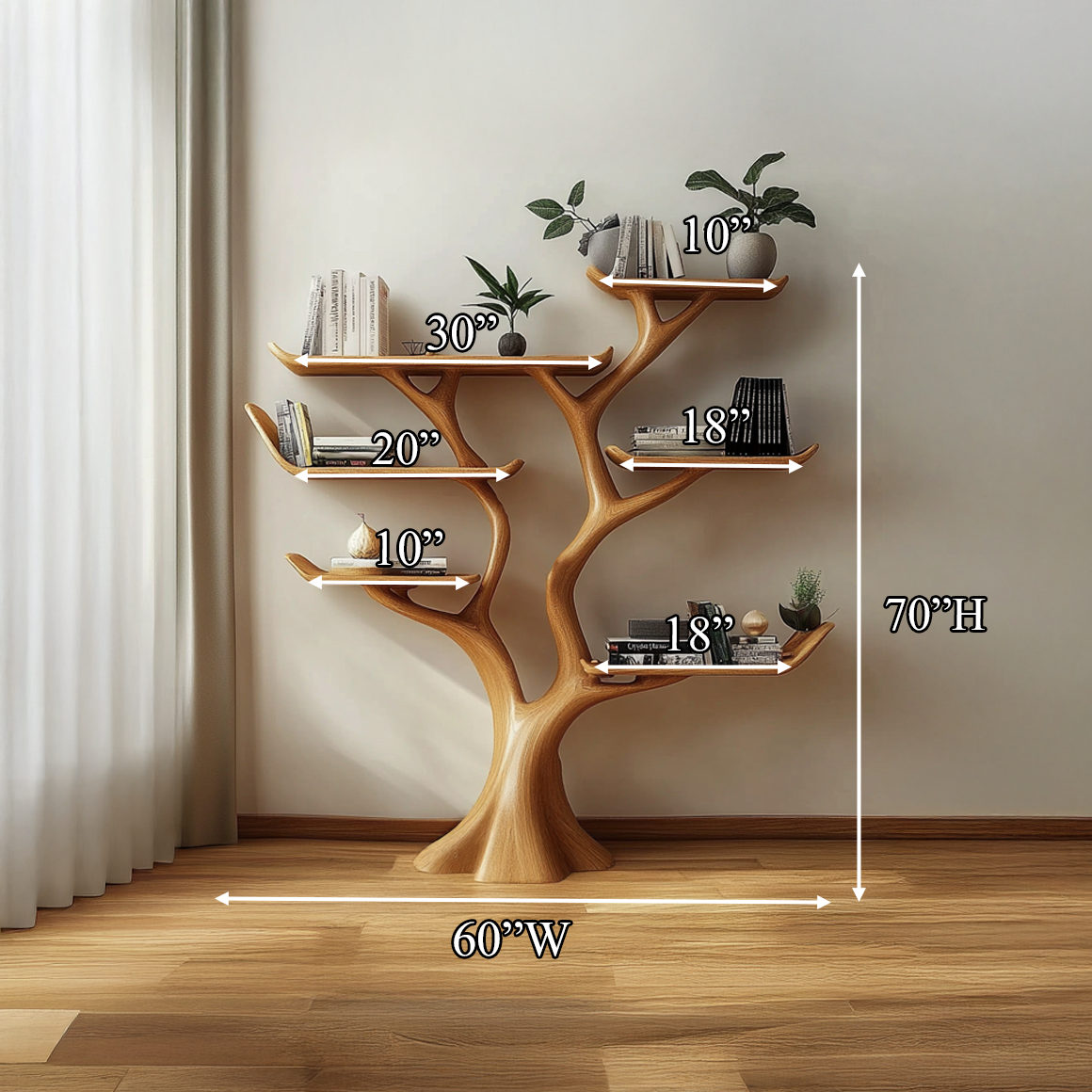 Rustic Walnut Wood Bookshelf Tree Shelf Living Room Decor Family Gift SINLSATB503