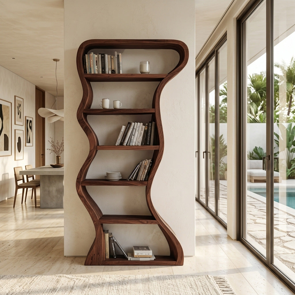 Organic Sculpture Wavy Bookshelf For Living Room Or Office Furniture SITHHNBS068