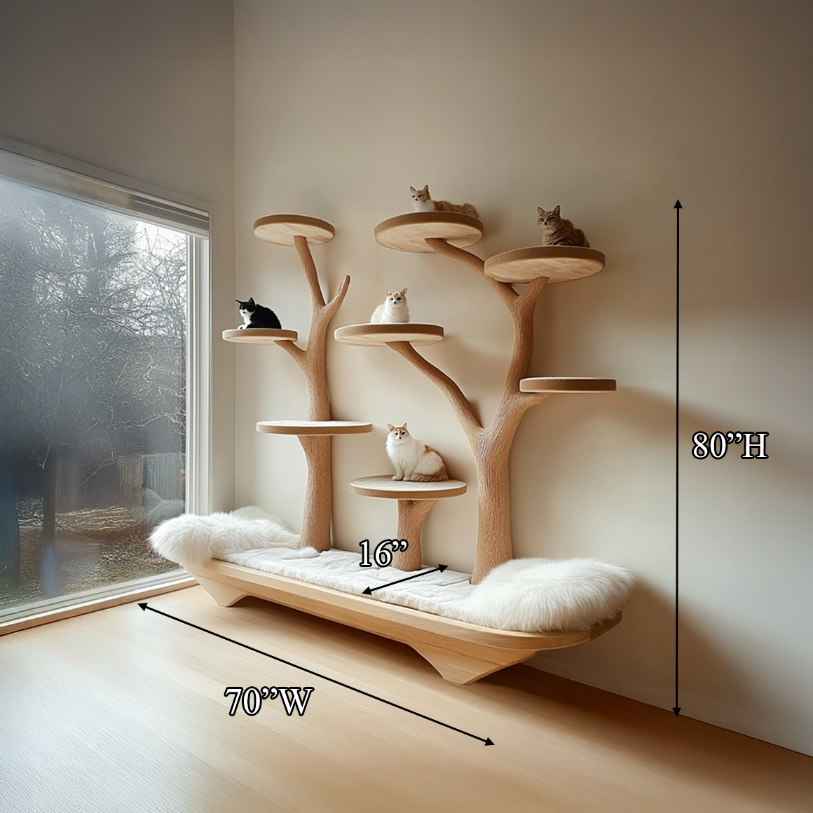 Rustic Cat Tree Play Furniture With Bench Living Room SINLSATT061